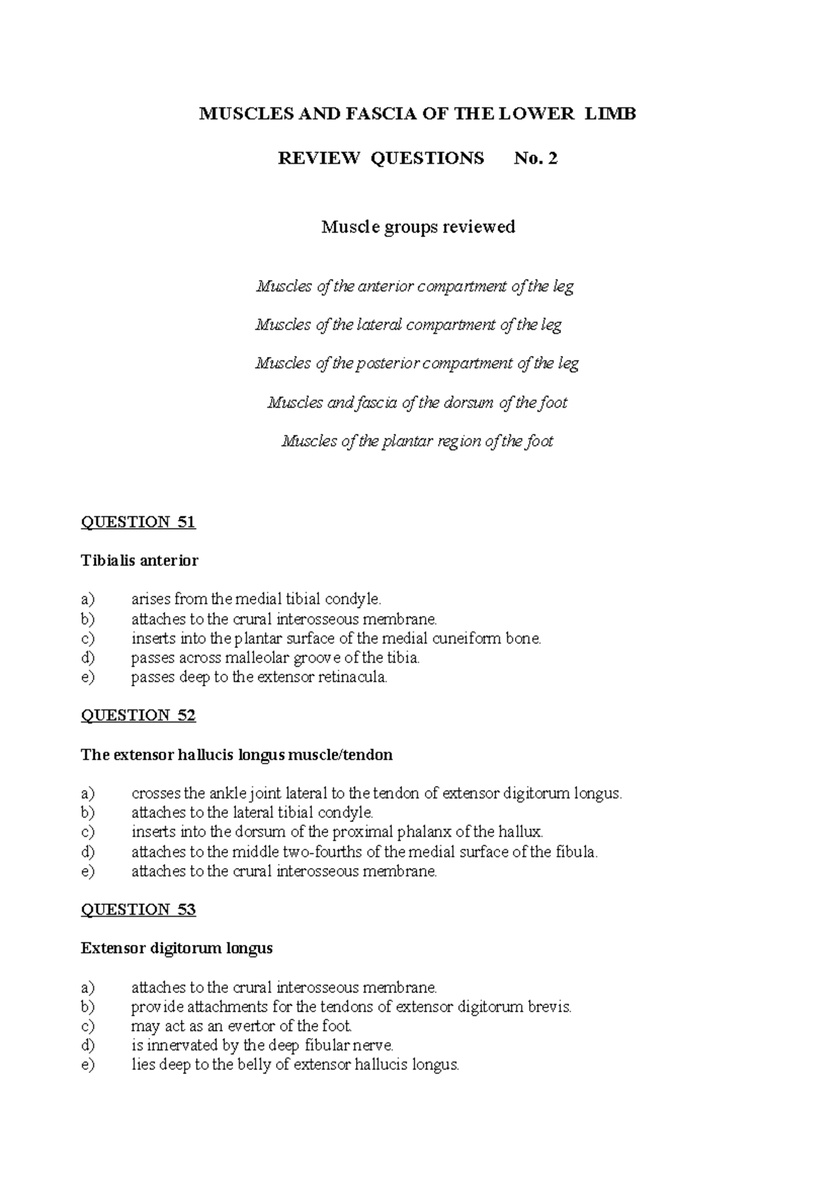 MCQ Week 11 Muscles of Leg and foot - MUSCLES AND FASCIA OF THE LOWER ...