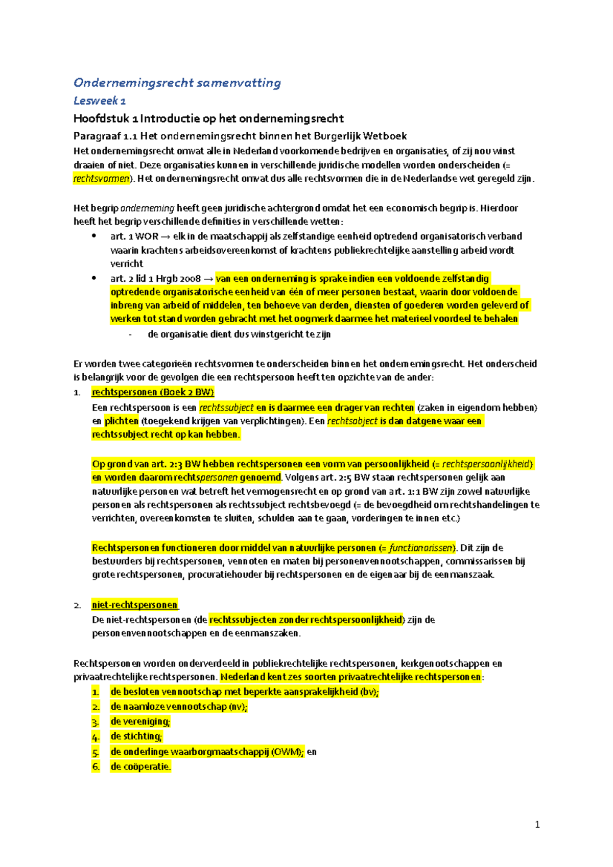 Samenvatting Ondernemingsrecht - Ondernemingsrecht Samenvatting Lesweek ...