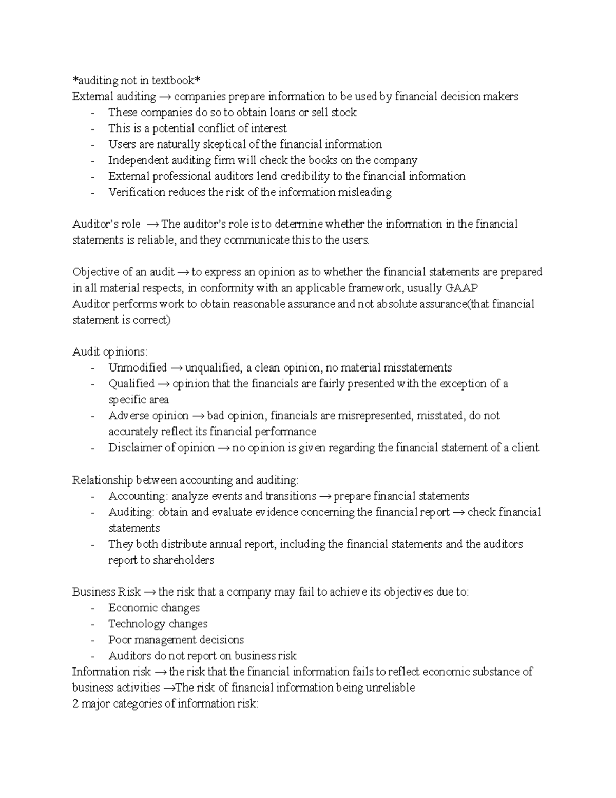 MOS 1023 lesson 5 - lecture 5 notes - auditing not in textbook External ...