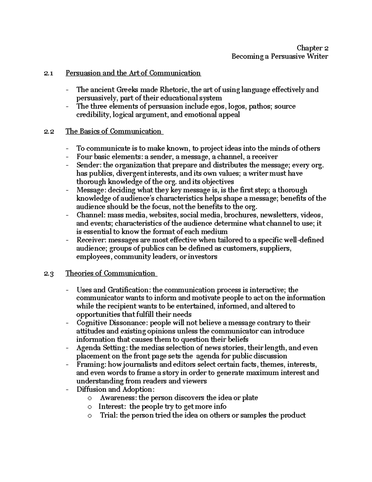 Chapter 2 notes - Chapter 2 Becoming a Persuasive Writer 2 Persuasion ...