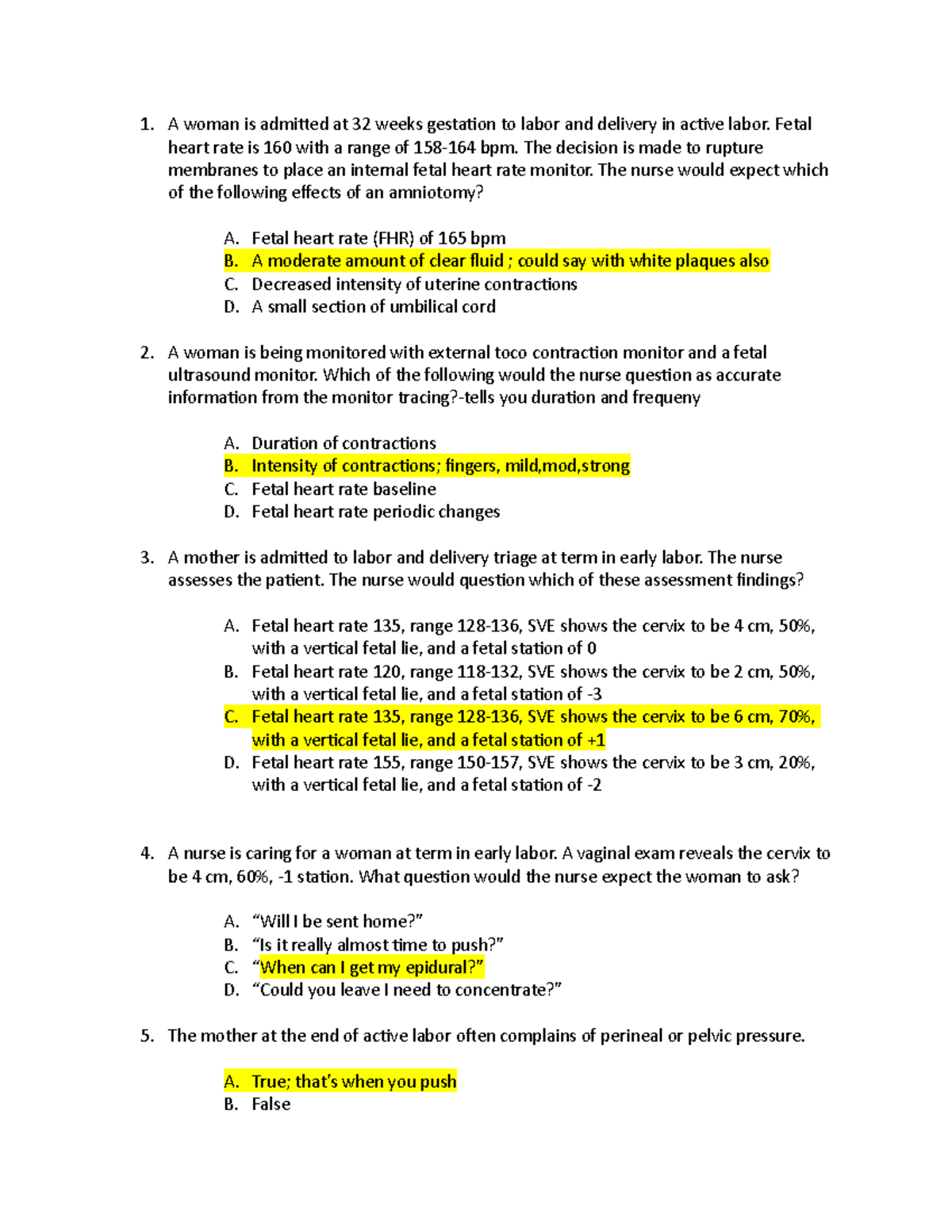 2022 Maternity Labor practice exam - A woman is admitted at 32 weeks ...