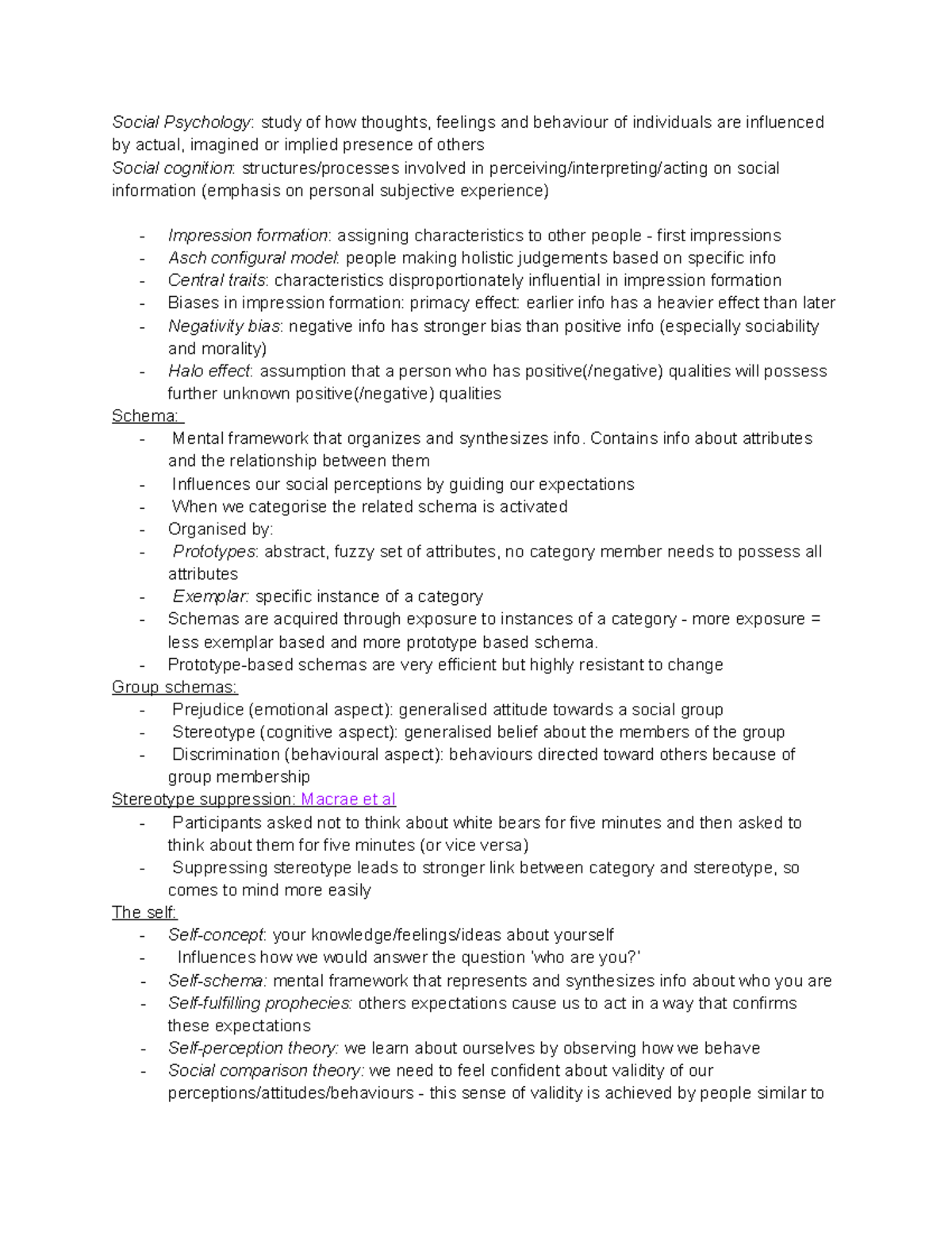PSYC1016 Lecture 5 Social Cognition Notes - Social Psychology : study ...