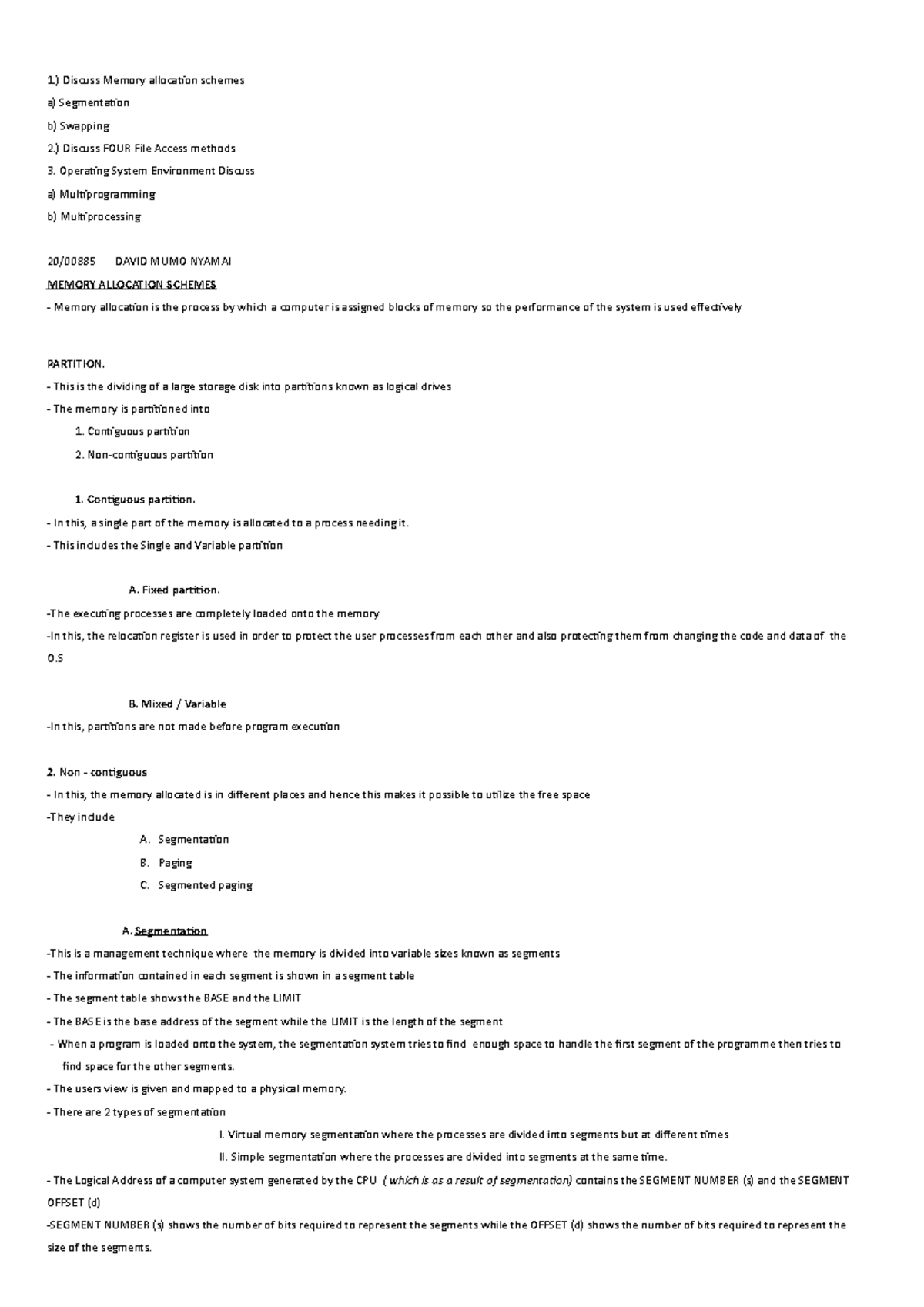 Memory Allocation Schemes - 1.) Discuss Memory allocation schemes a ...