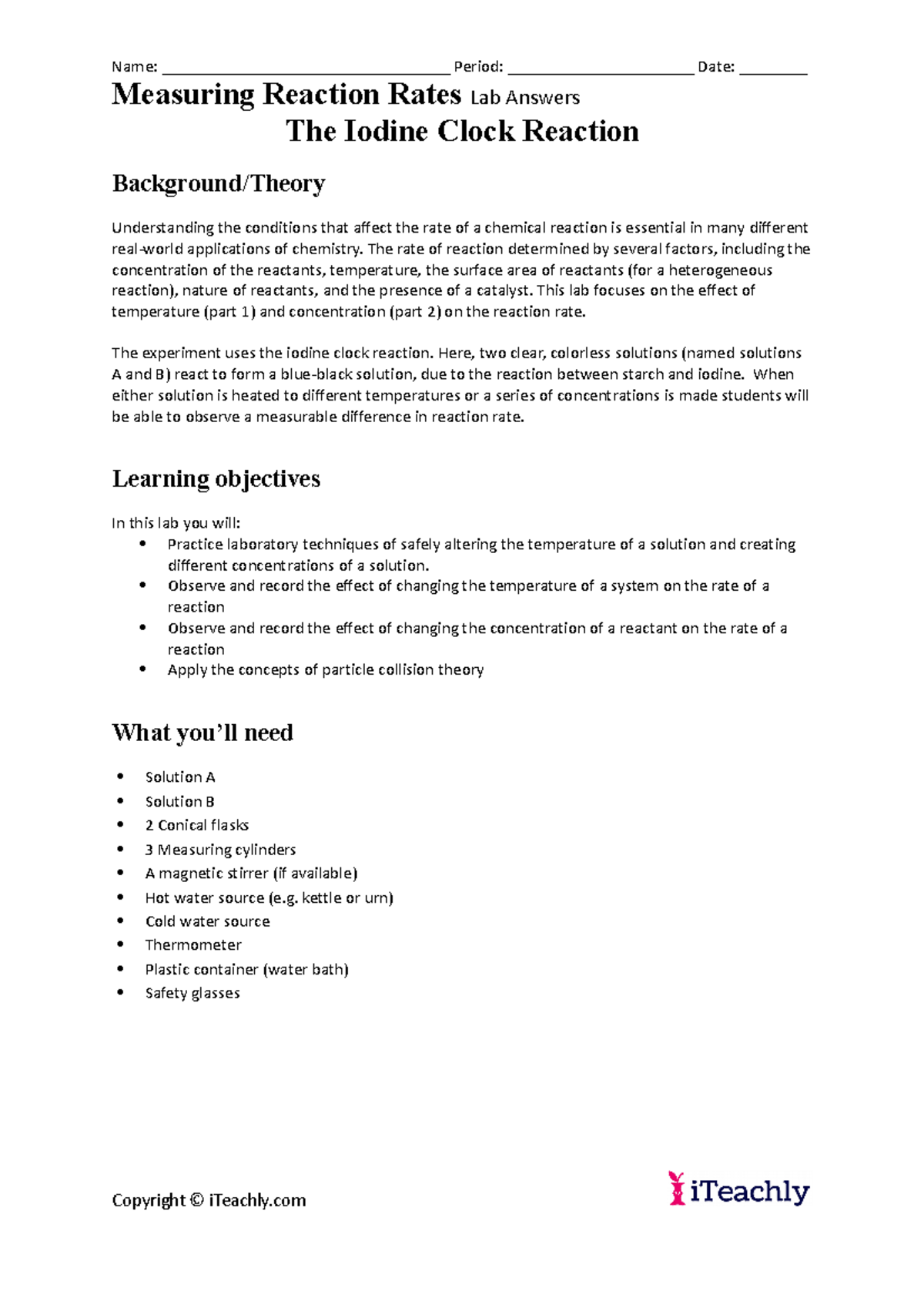 6 3 The Iodine Clock Reaction Lab Answers Measuring Reaction Rates