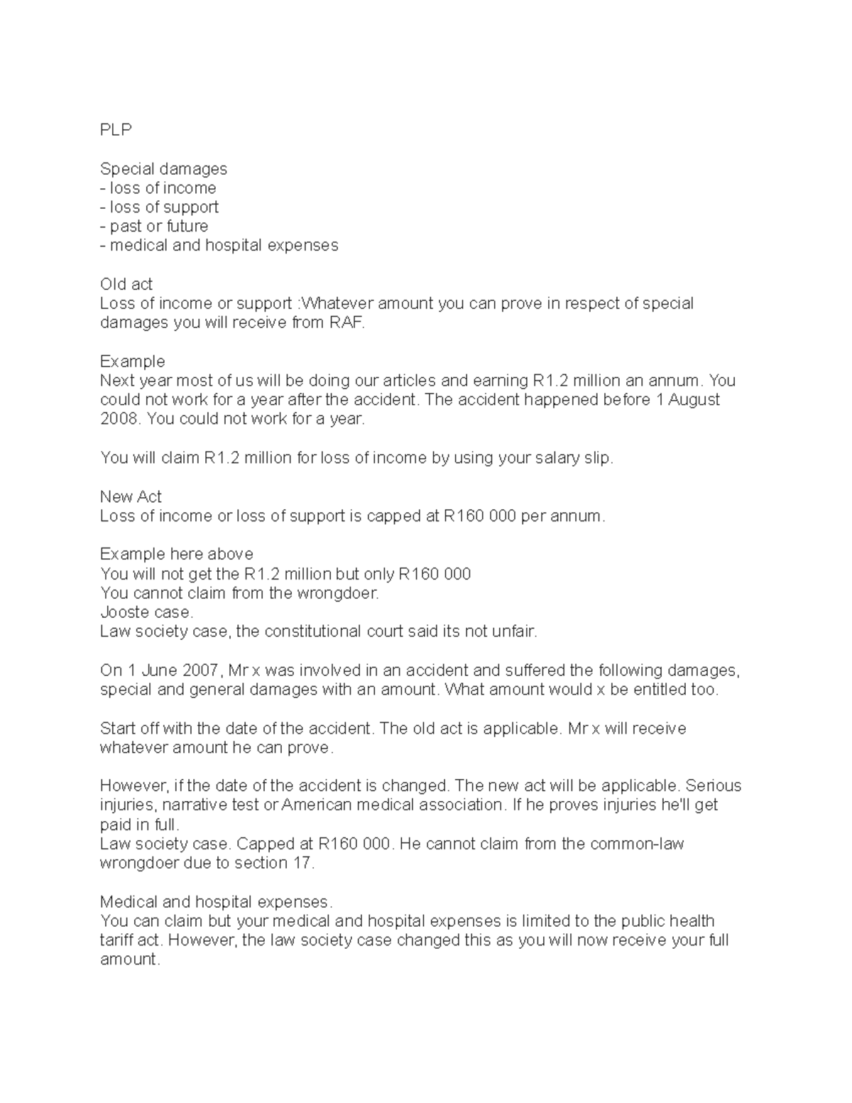 personal-notes-nnn-plp-special-damages-loss-of-income-loss-of