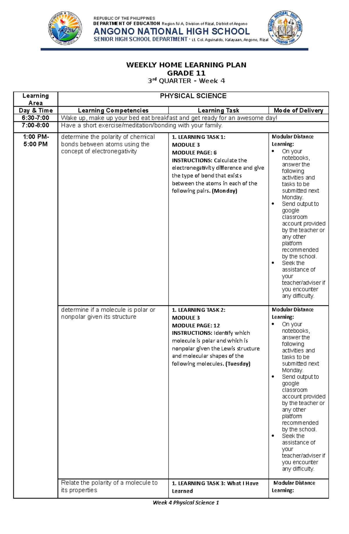 WHLPWeek4PhysicalScience DEPARTMENT OF EDUCATION Region IVA