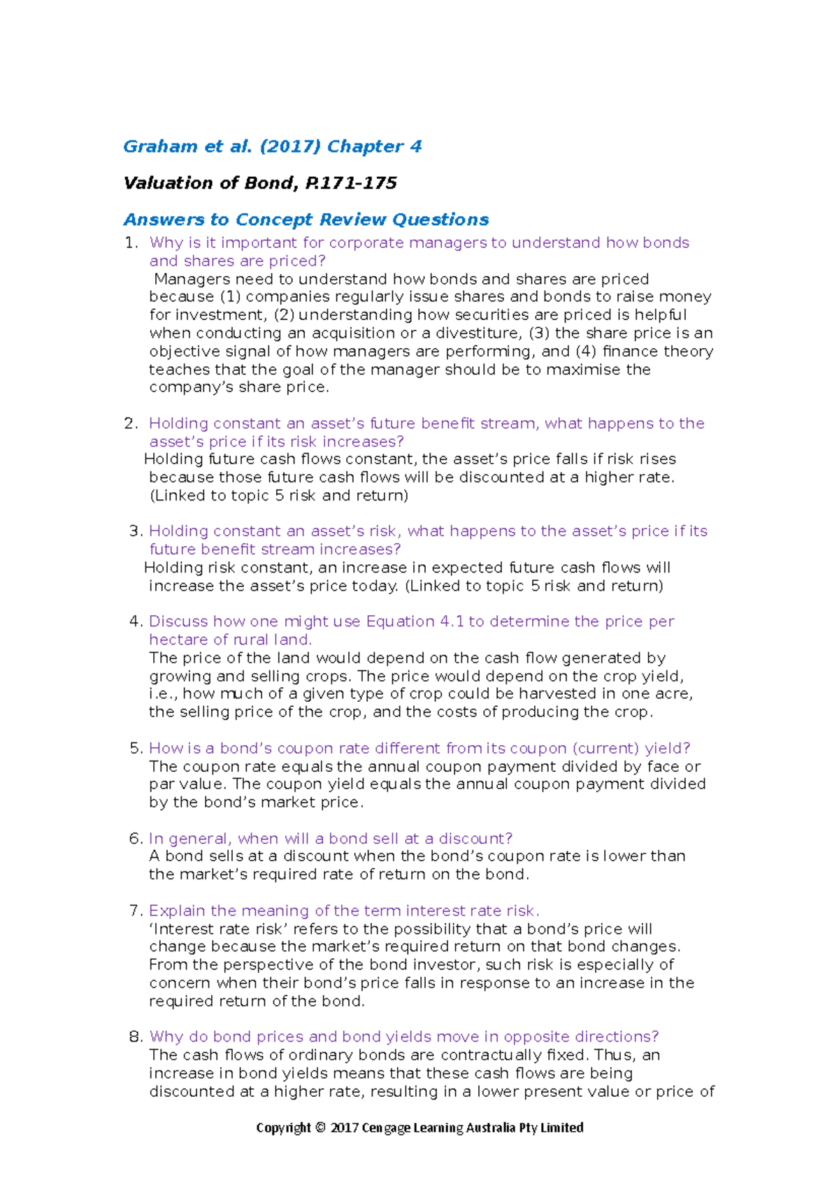 Answers to Textbook 2nd ed Topic 4 Concept Review, Self-Test and ...