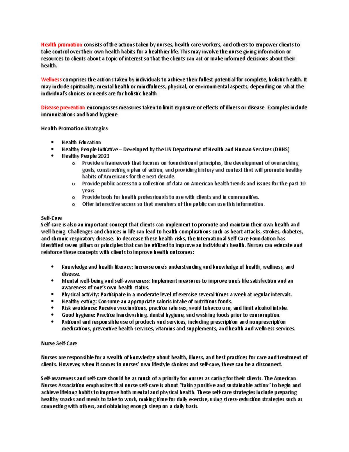 Health Promotion and Disease Prevention Strategies for Nurses - Studocu