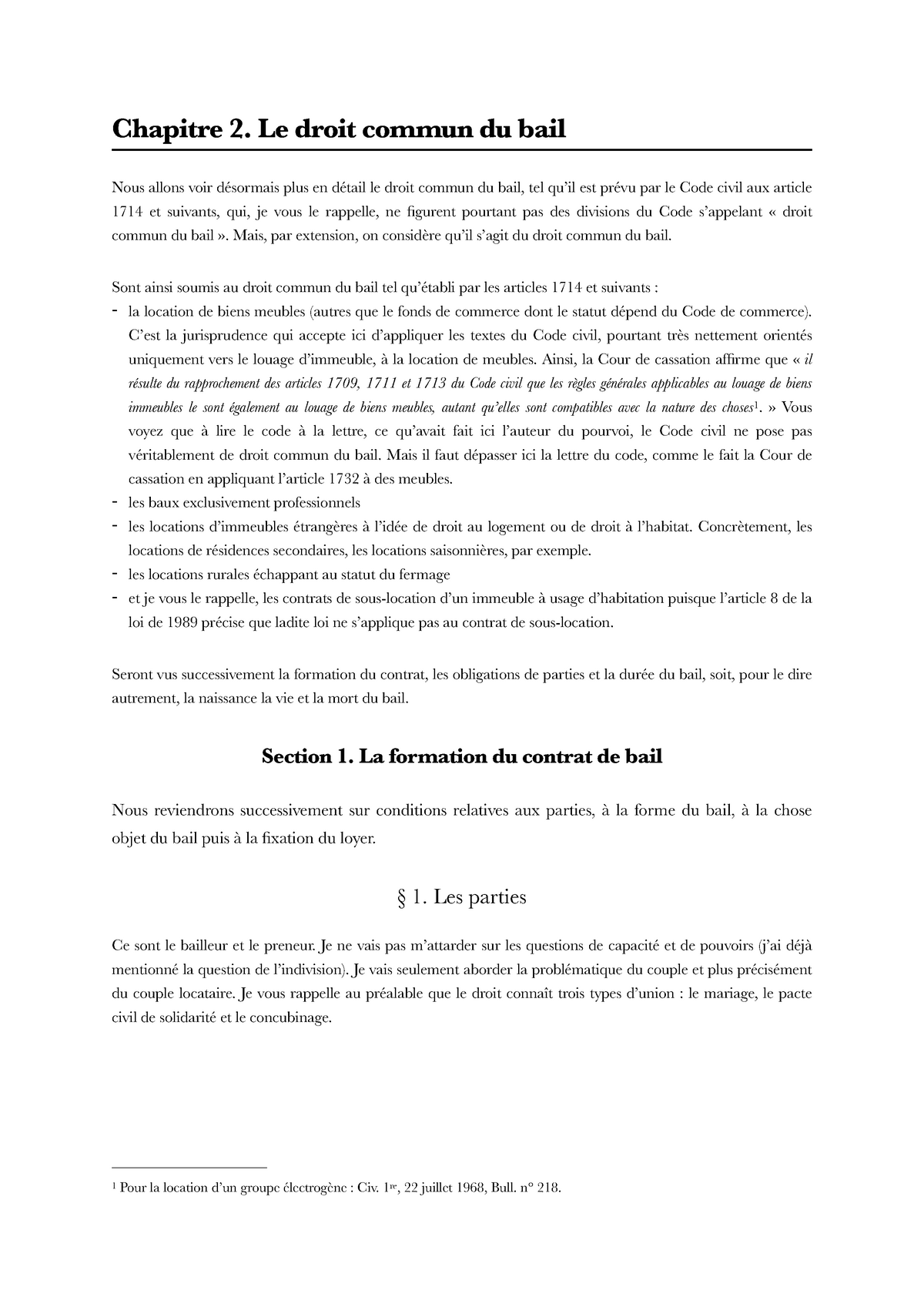 Cours Contrats Sp Ciaux Chapitre Le Droit Commun Du Bail Nous