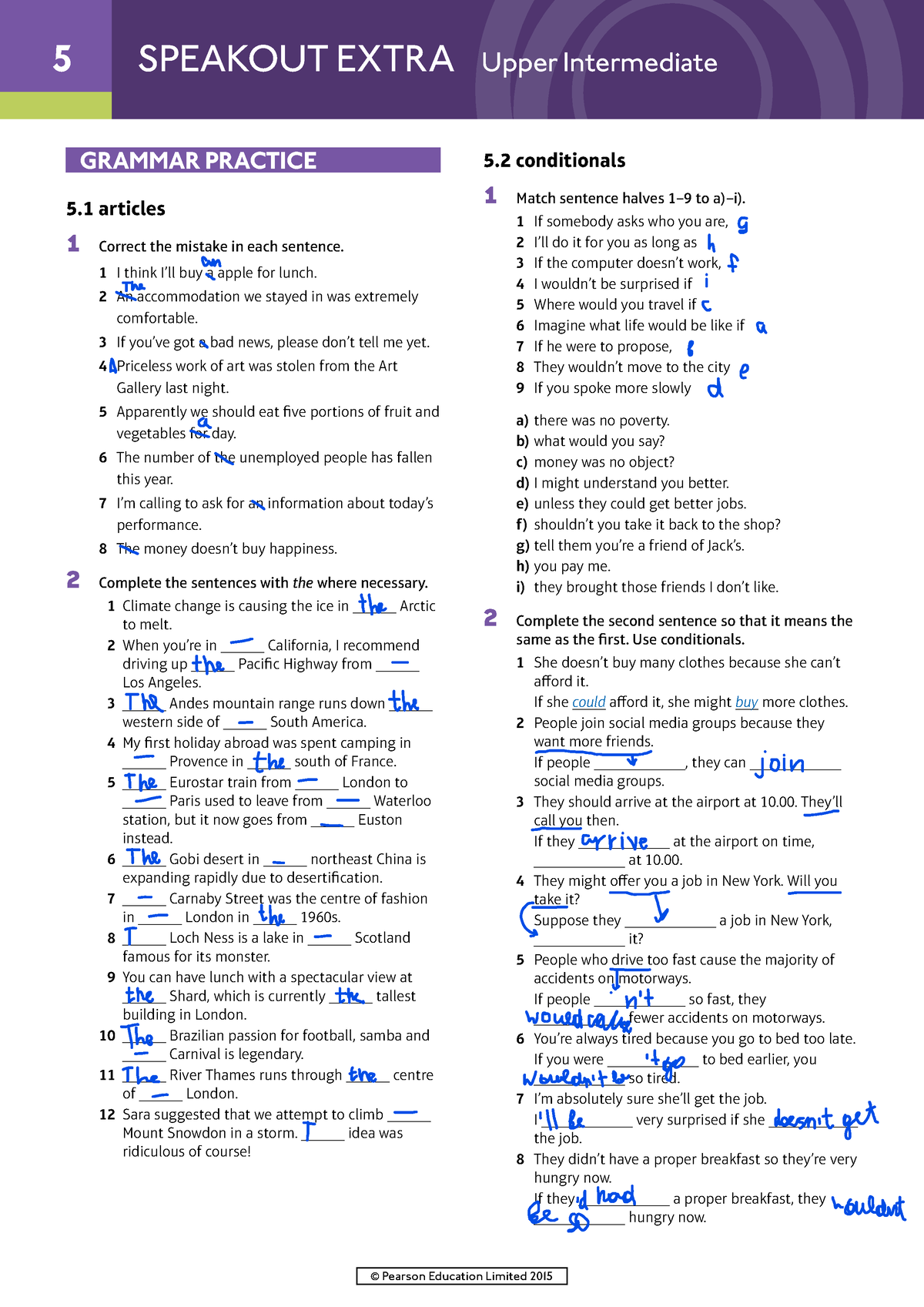 Grammar Extra UNIT 5 - 5 SPEAKOUT EXTRA Upper Intermediate © Pearson  Education Limited 2015 GRAMMAR - Studocu