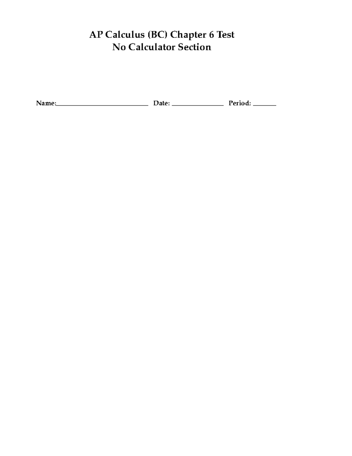 Chapter 6 test - prepared math slides - AP Calculus (BC) Chapter 6 Test ...