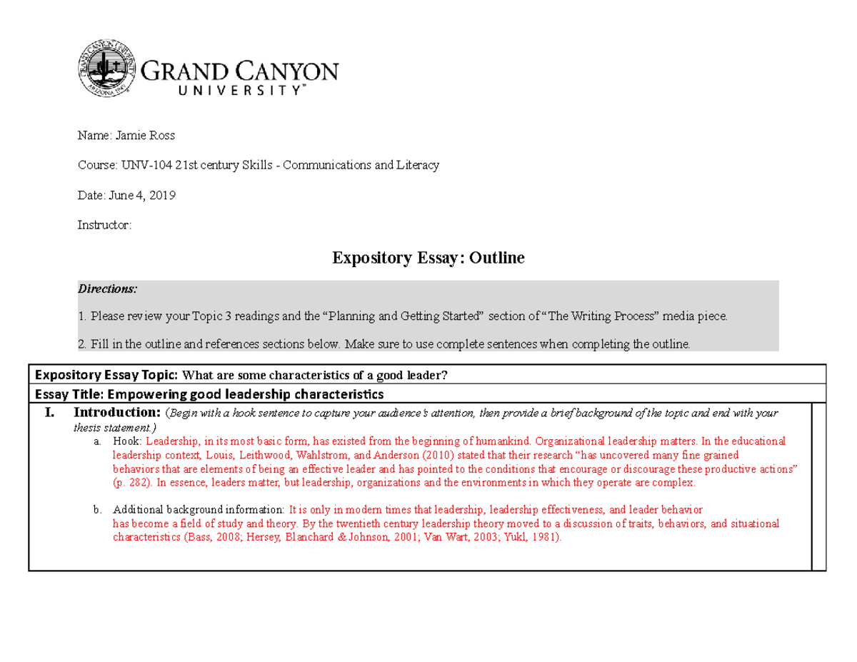 expository essay outline gcu