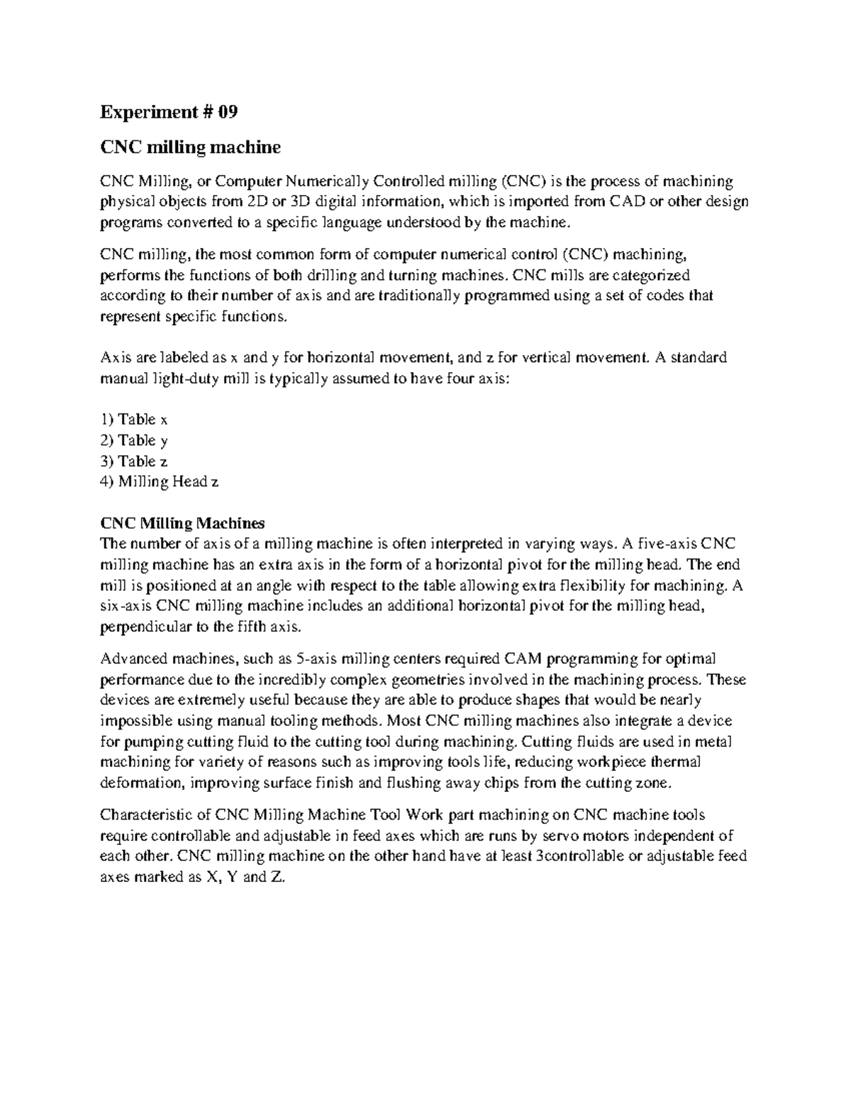 407096378 CNC Lab Report Experiment 09 CNC milling machine CNC