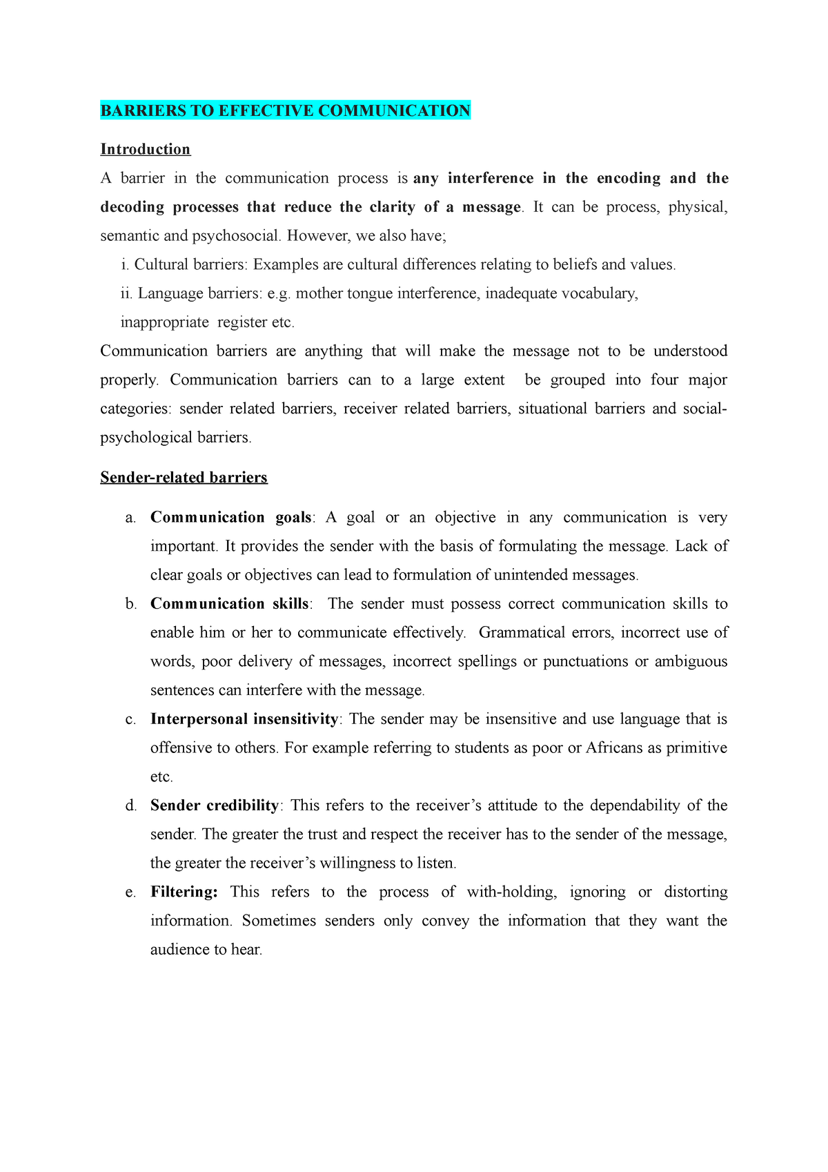 Barriers TO Effective Communication BARRIERS TO EFFECTIVE 