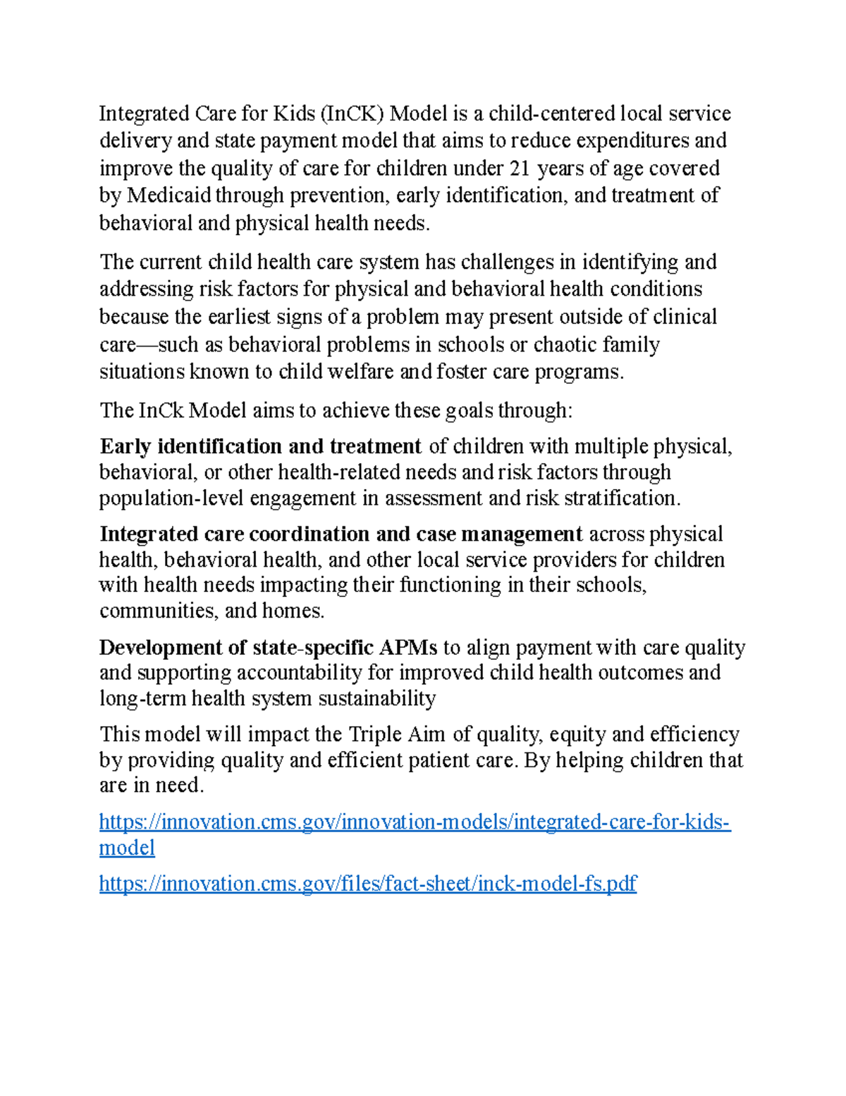 Mod 8 Discussion - innovation - Integrated Care for Kids (InCK) Model ...