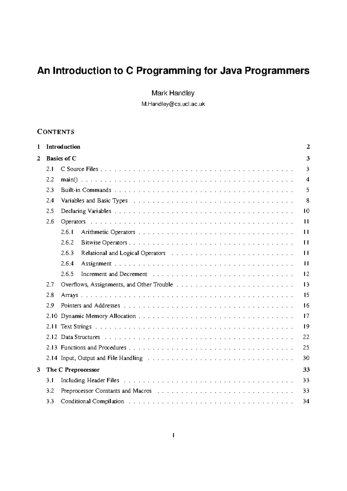 C-intro Handley - c notes - An Introduction to C Programming for Java ...