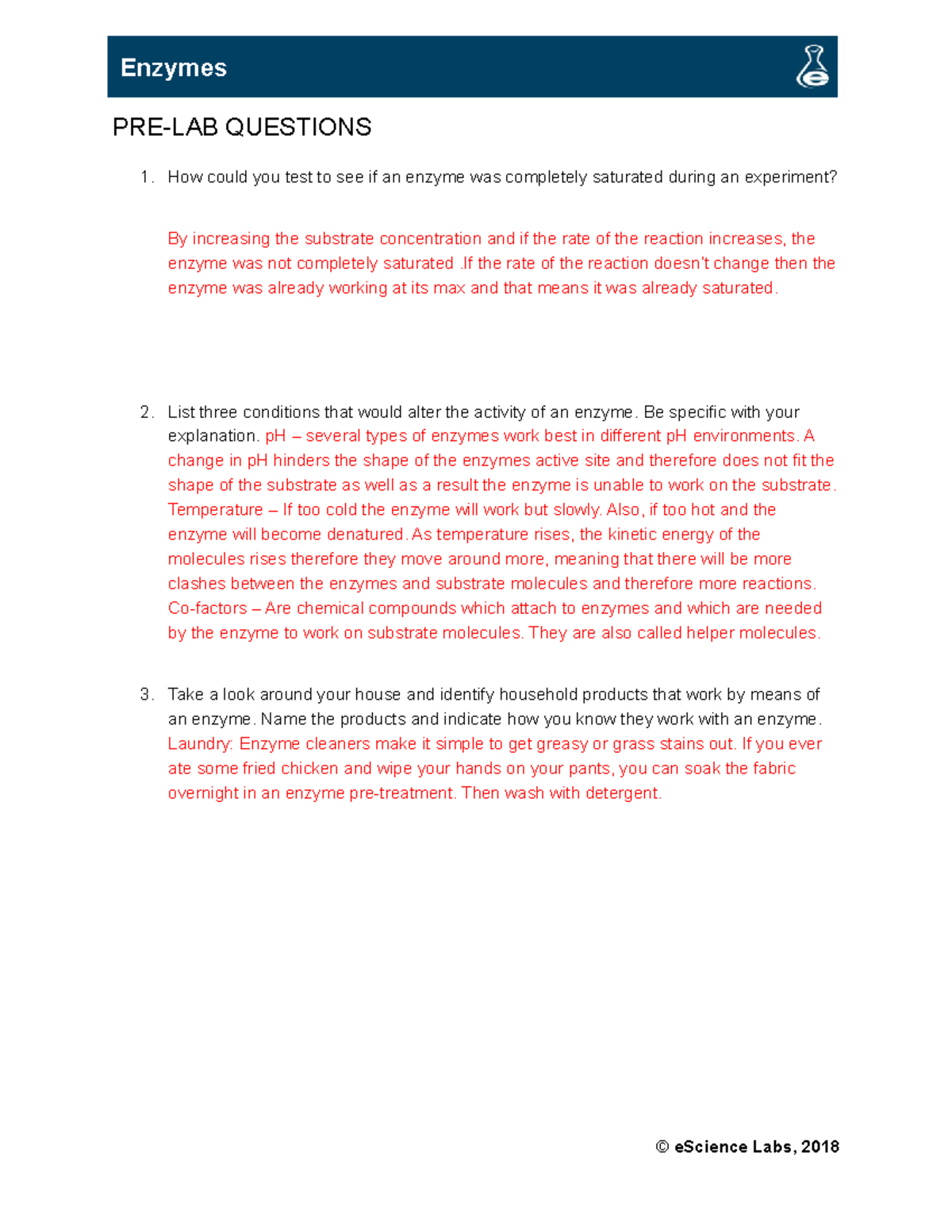 IB 1108 L08 Enzymes PRELAB QUESTIONS How could you test to see if an