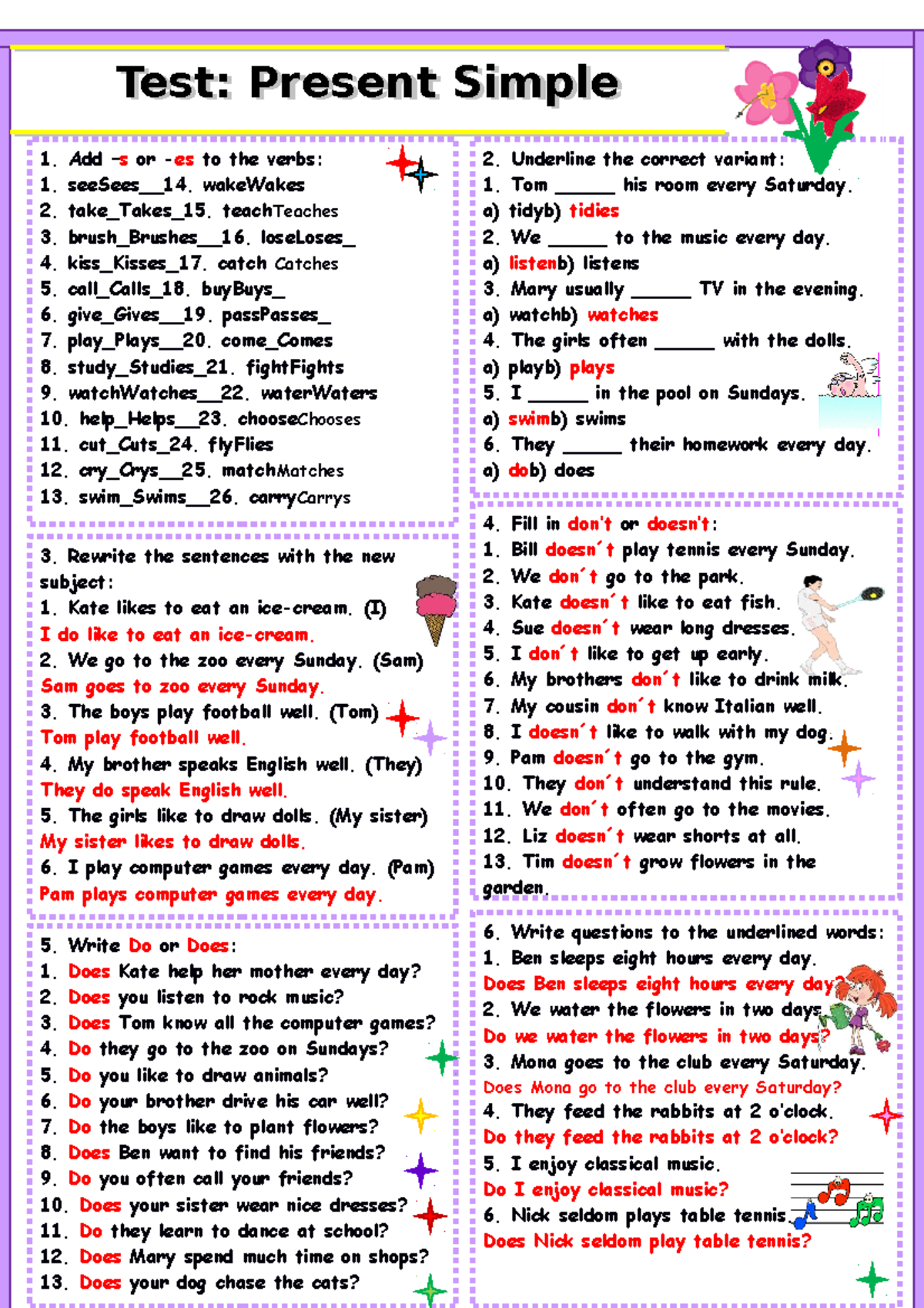Present simple worksheet 1 - Test: Present SimpleTest: Present Simple ...