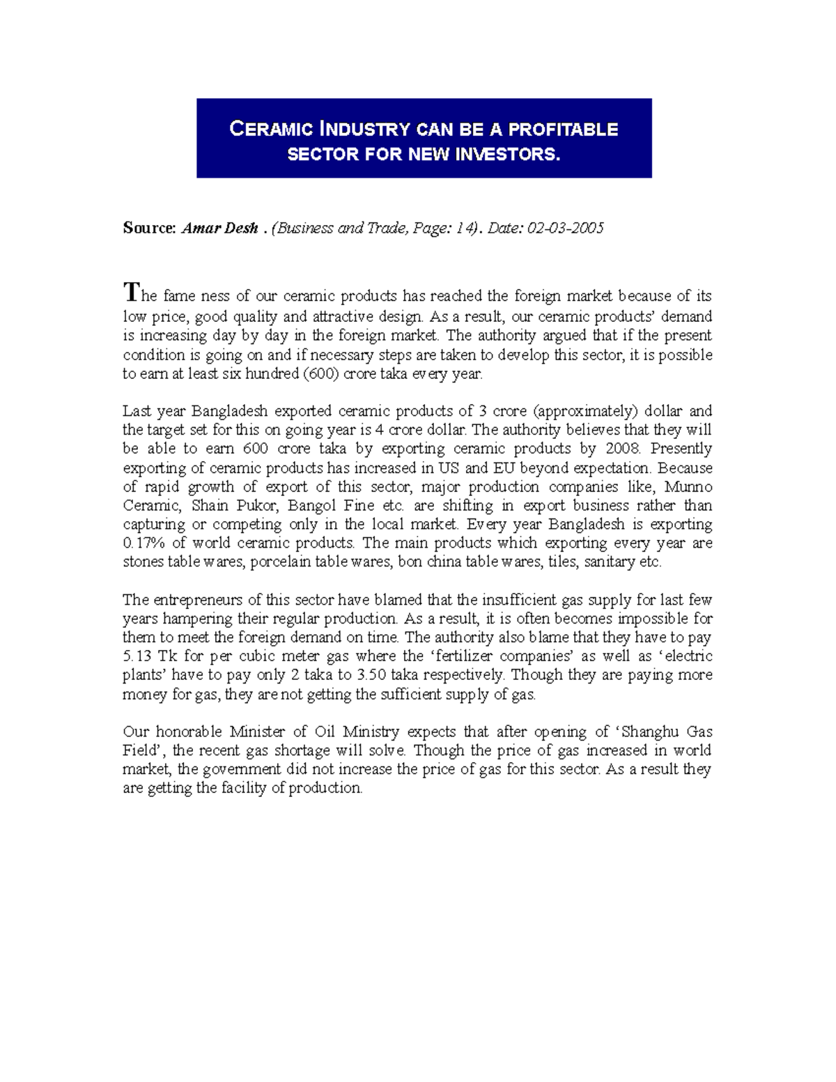 Ceramic Industry can be a profitable investing CCERAMICERAMIC I