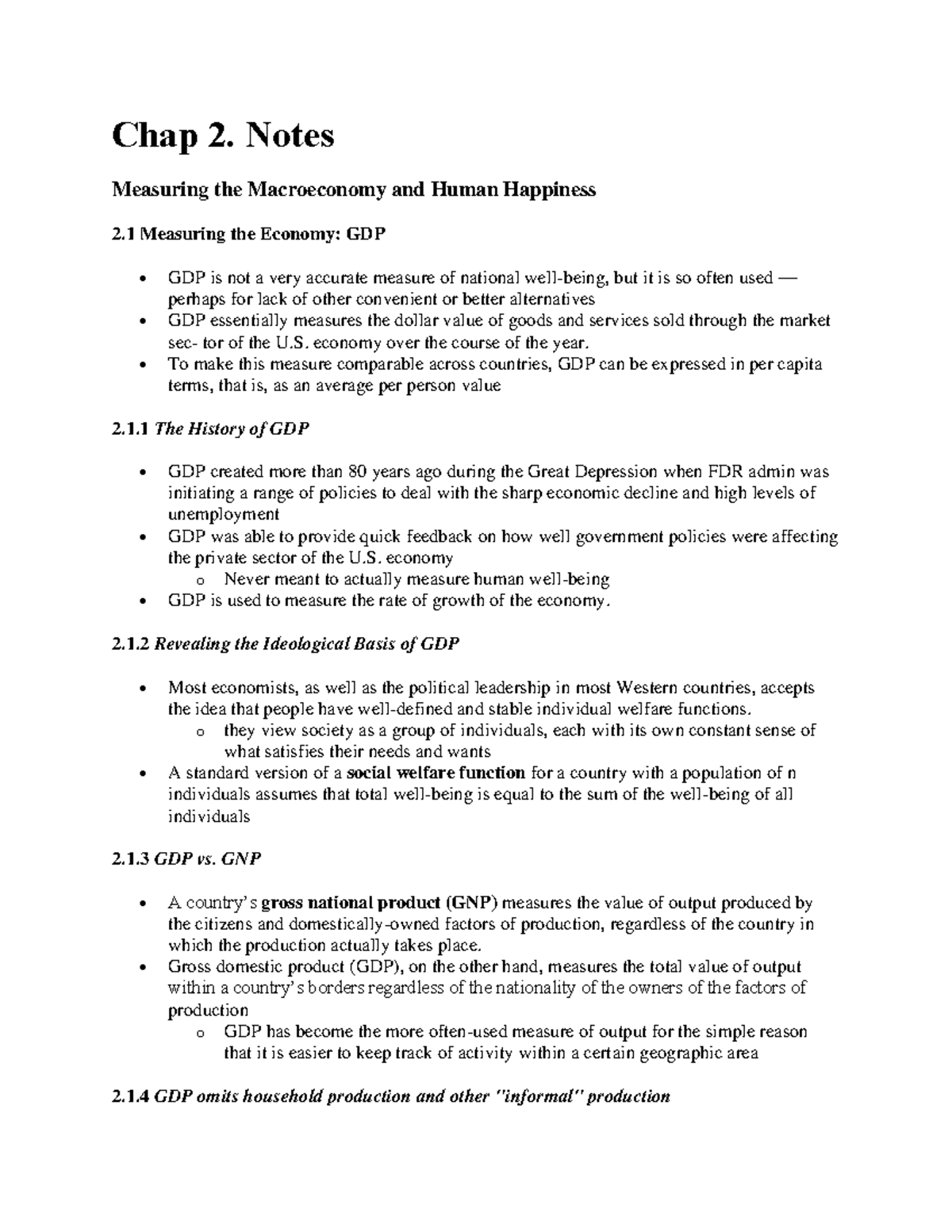 Macroeconomics Chap 2 Notes - Chap 2. Notes Measuring the Macroeconomy ...