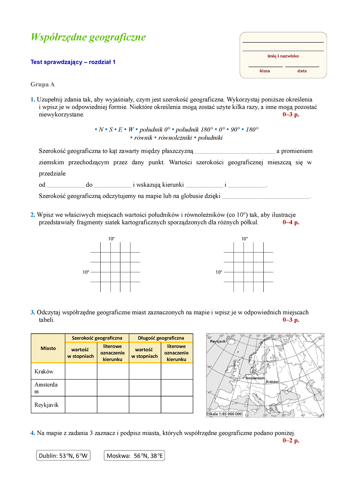 Test Sprawdzajacy Z Rozdzialu I Wspolrzedne Geog 2 - Współrzędne ...