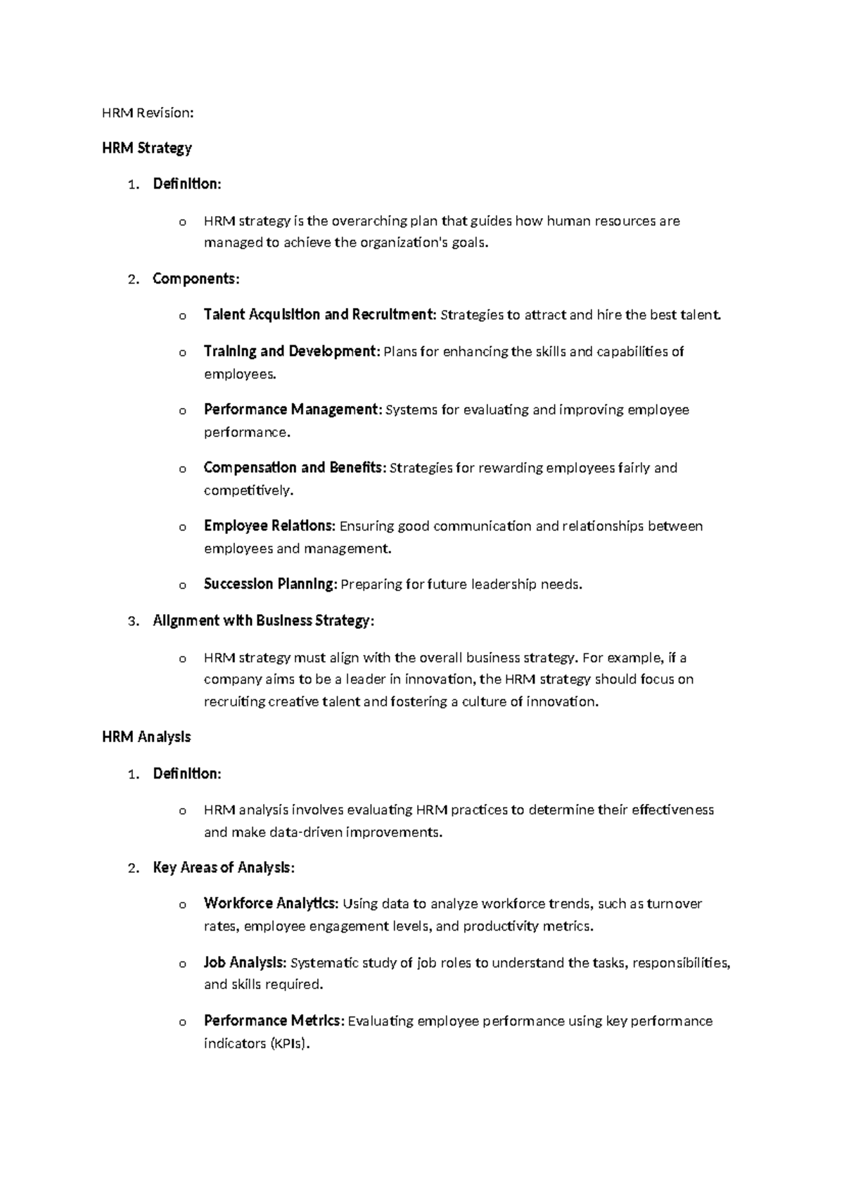 HRM Revision - Summary and situation questions - HRM Revision: HRM ...