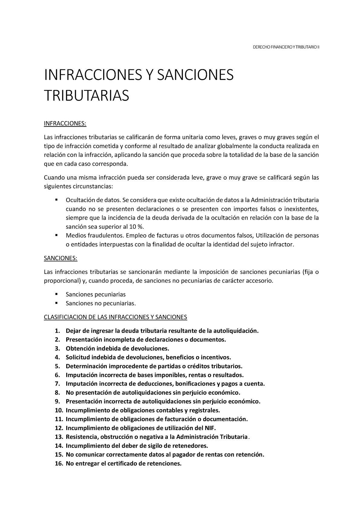 Infracciones Y Sanciones Tributarias Derecho Financiero Y Tributario