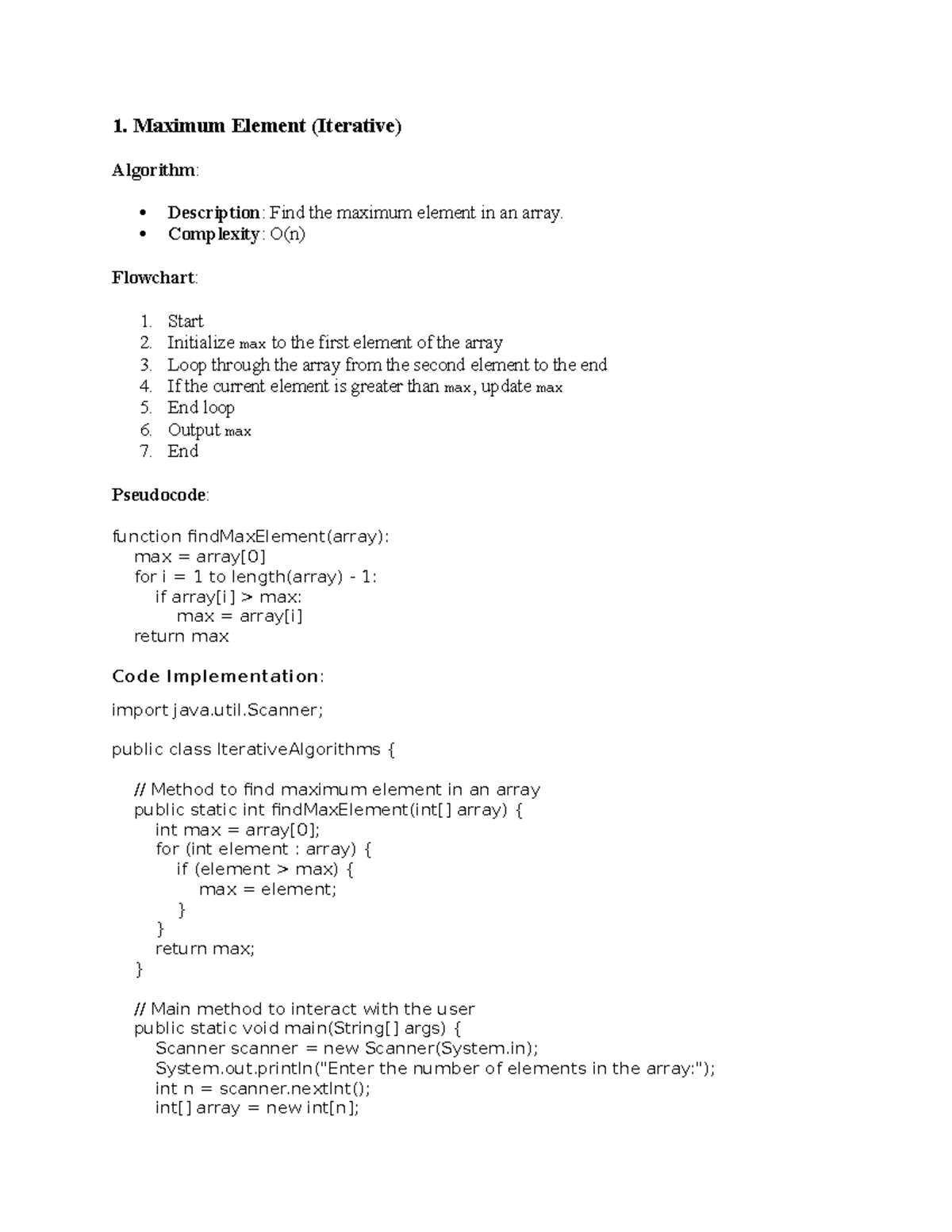 204 assignment 1 - 1. Maximum Element (Iterative) Algorithm ...