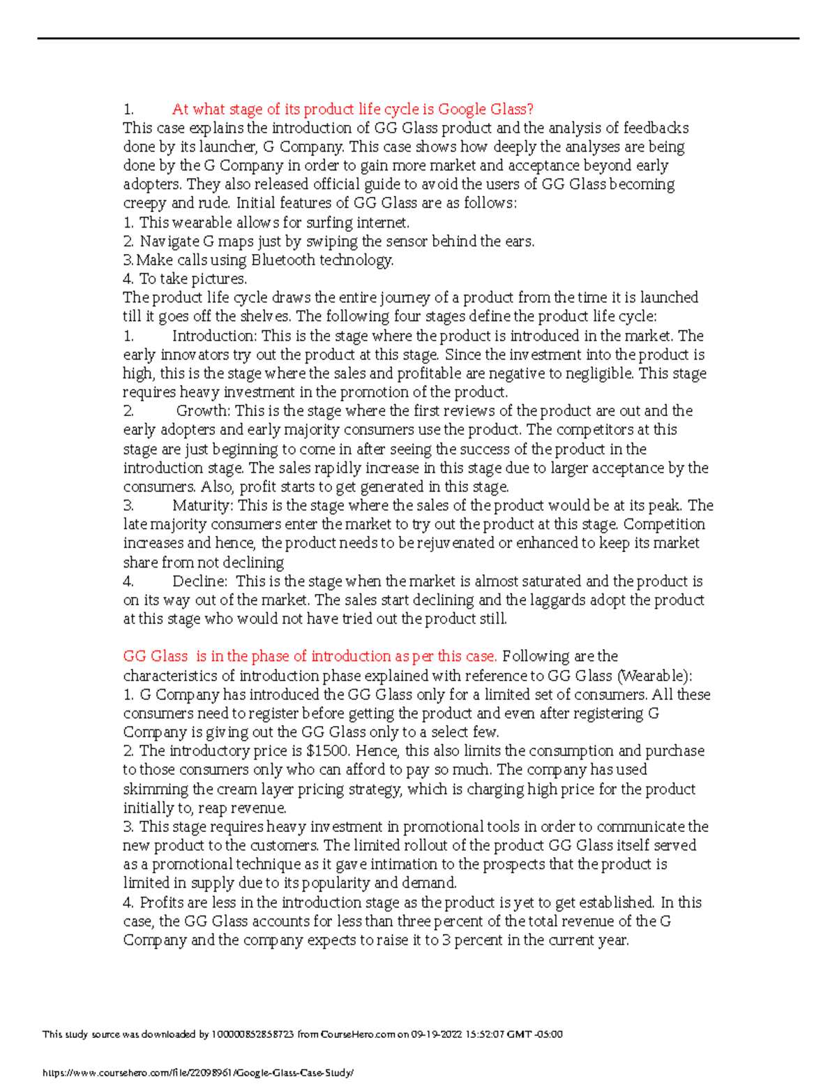 Docx - dgdg - At what stage of its product life cycle is Google Glass ...