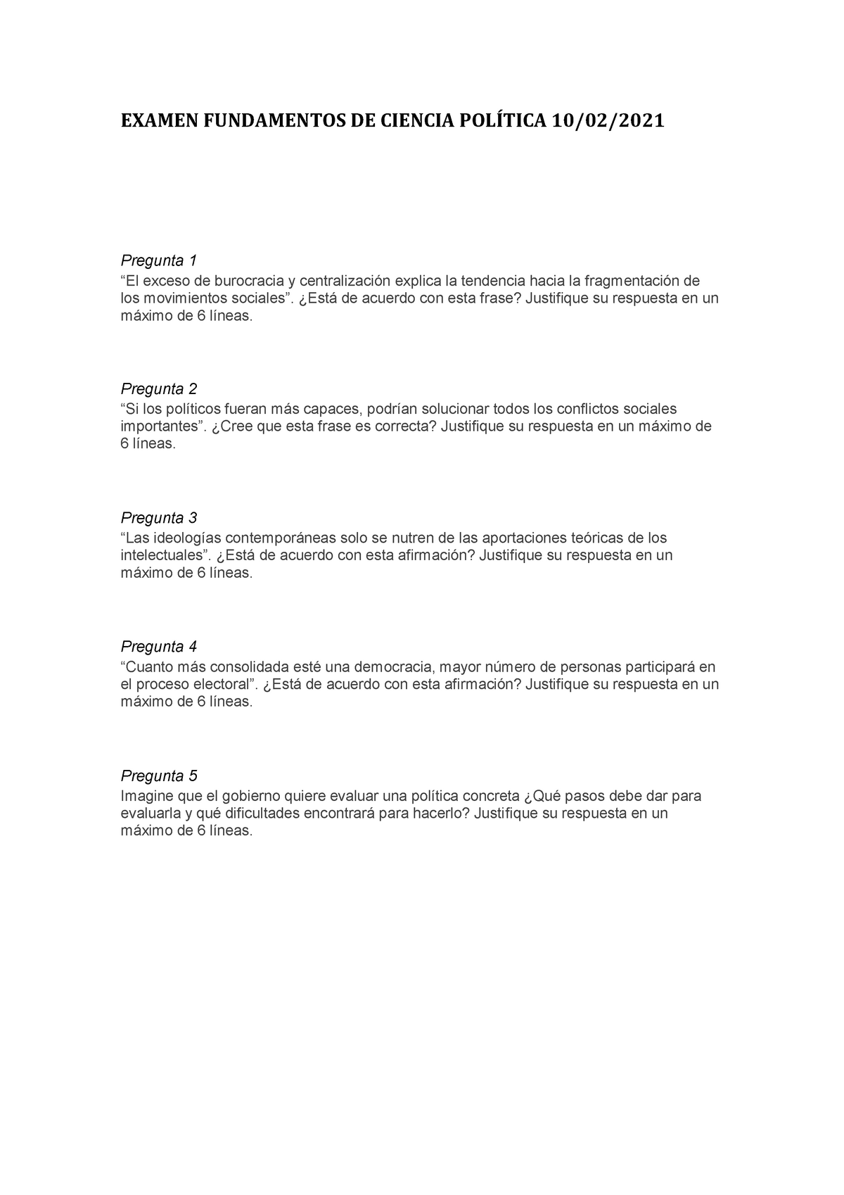 Examen Fundamentos De Ciencia Pol Tica Examen Fundamentos De Ciencia Pol Tica