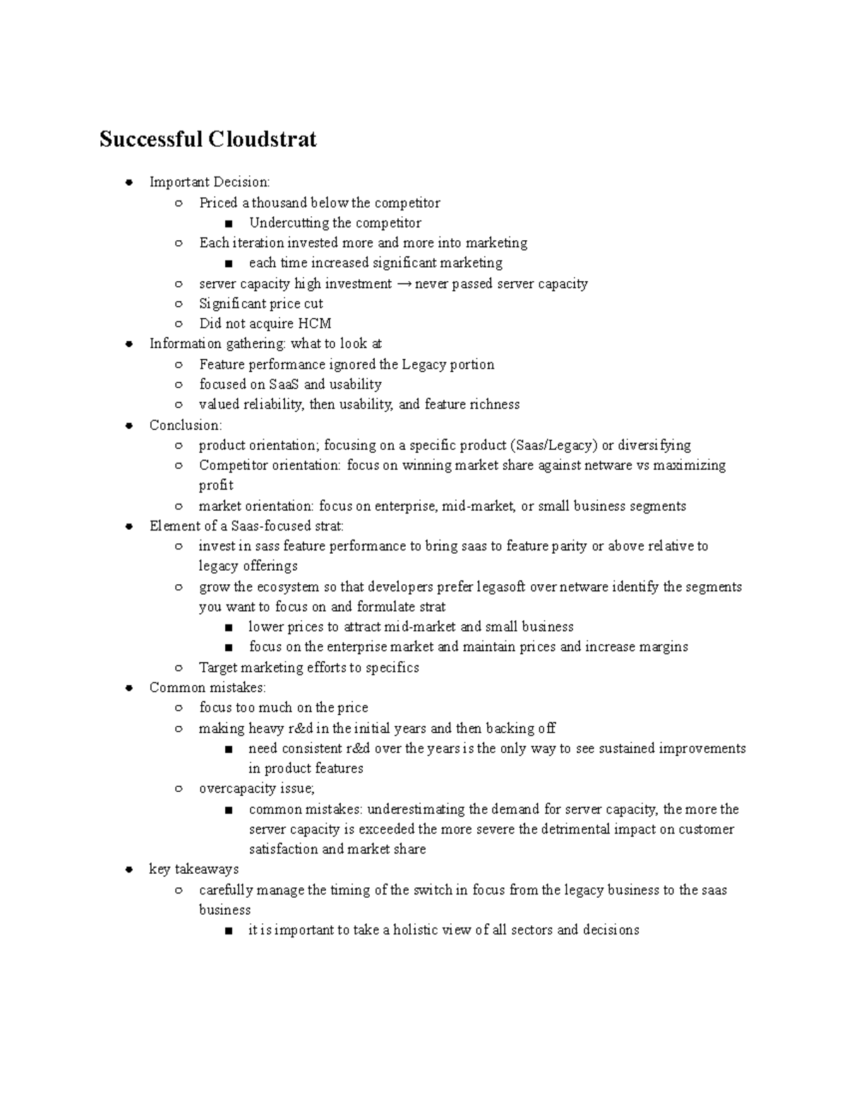 MIS301H Cloud Notes - Successful Cloudstrat Important Decision: Priced ...