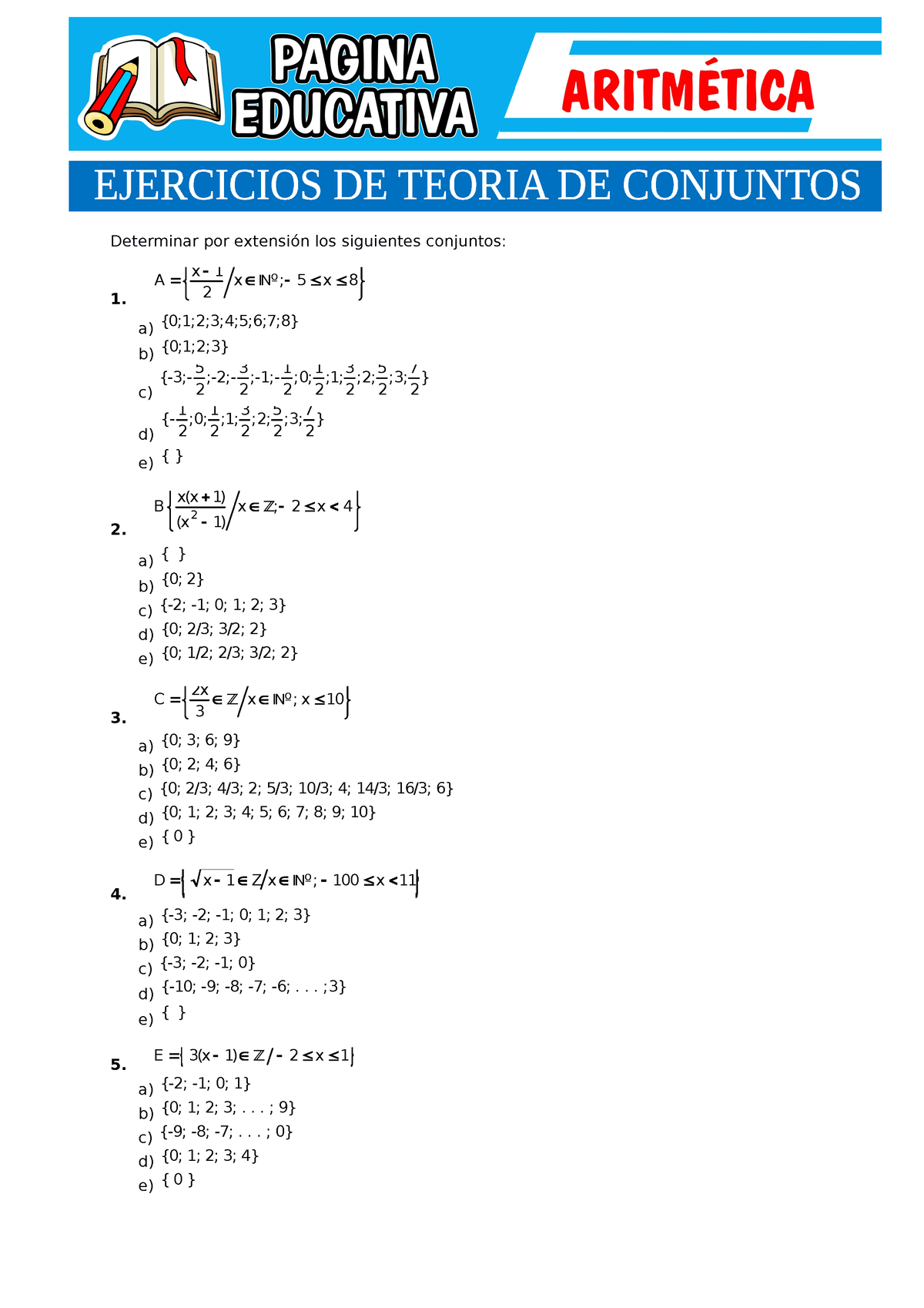 Ejercicios De Teoria De Conjuntos Pagina Educativa - Determinar Por ...