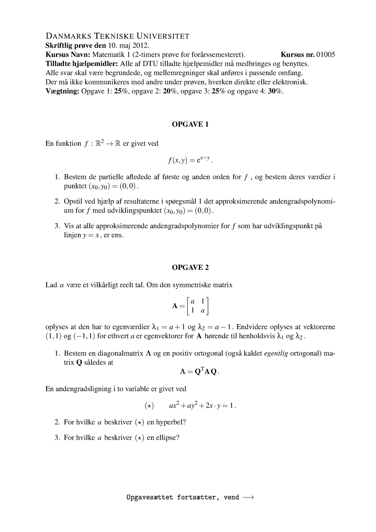 Exam 10 May 2012, Questions - DANMARKS T EKNISKE U NIVERSITET Skriftlig ...