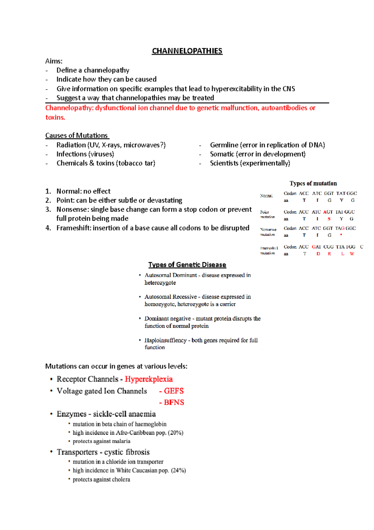 L10 Channelopathies - Lecture notes 10 - CHANNELOPATHIES Aims: Define a ...