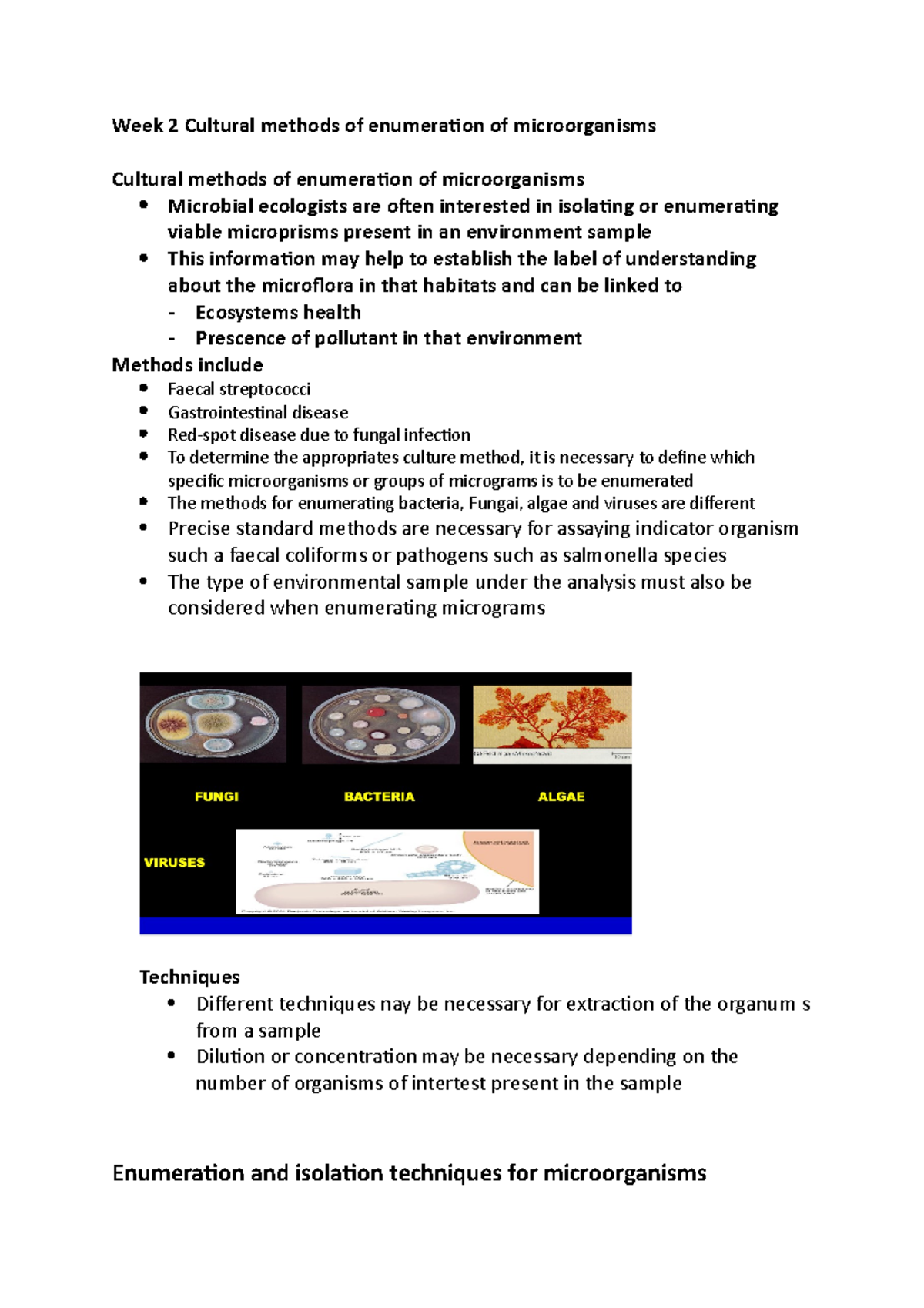 Week 2 Cultural methods of enumeration of microorganisms - Week 2 ...
