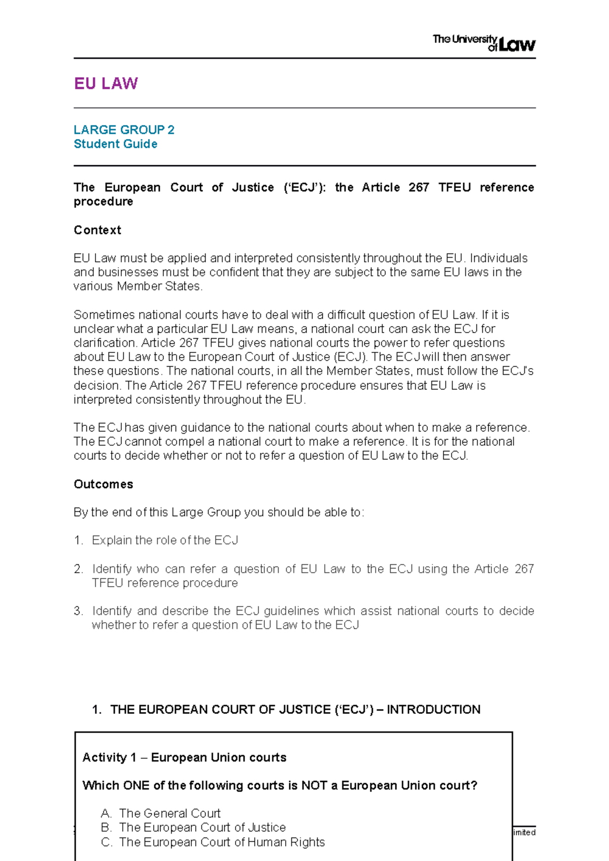 2223 Eu Lg02 Ce01 Student Guide - EU LAW LARGE GROUP 2 Student Guide ...