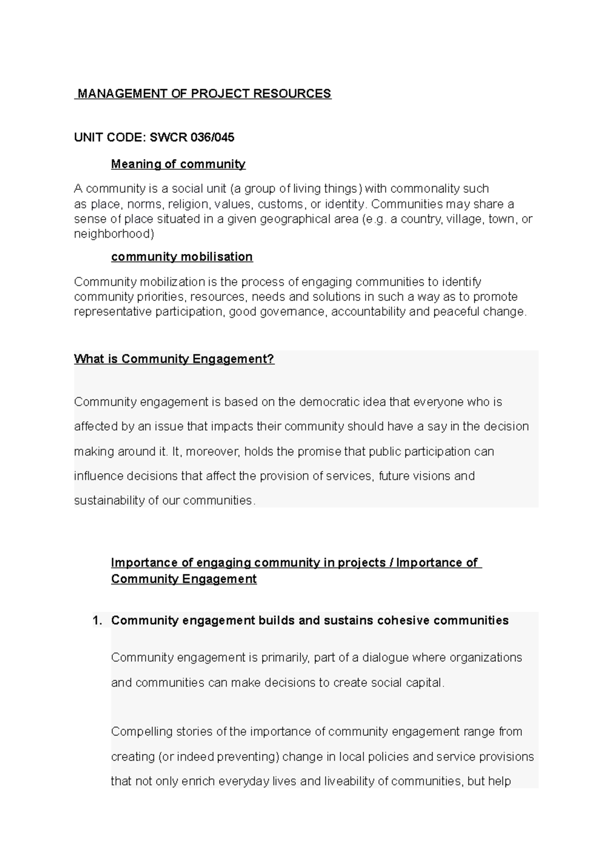 Management of project resources - MANAGEMENT OF PROJECT RESOURCES UNIT ...