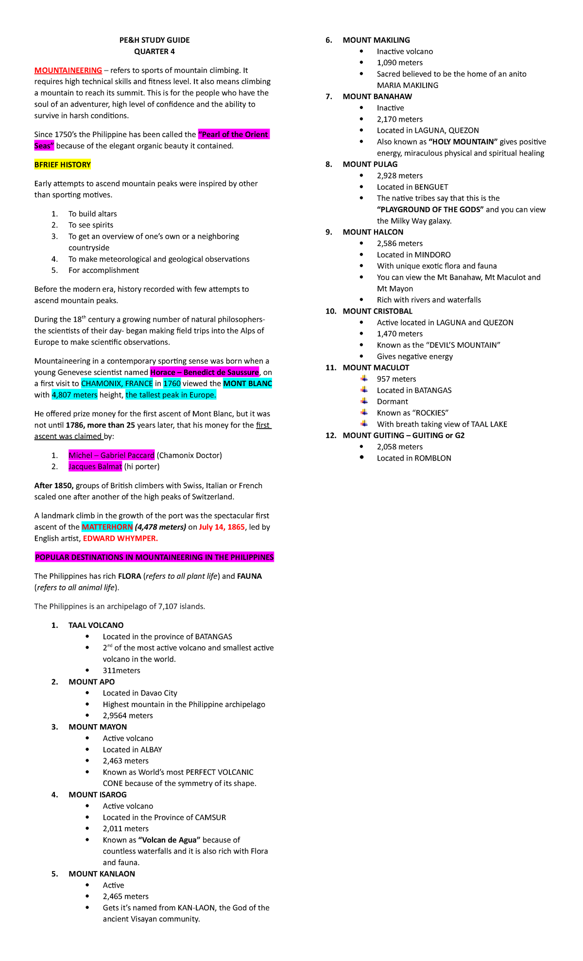 PE- Study- Guide - notes - PE&H STUDY GUIDE QUARTER 4 MOUNTAINEERING ...
