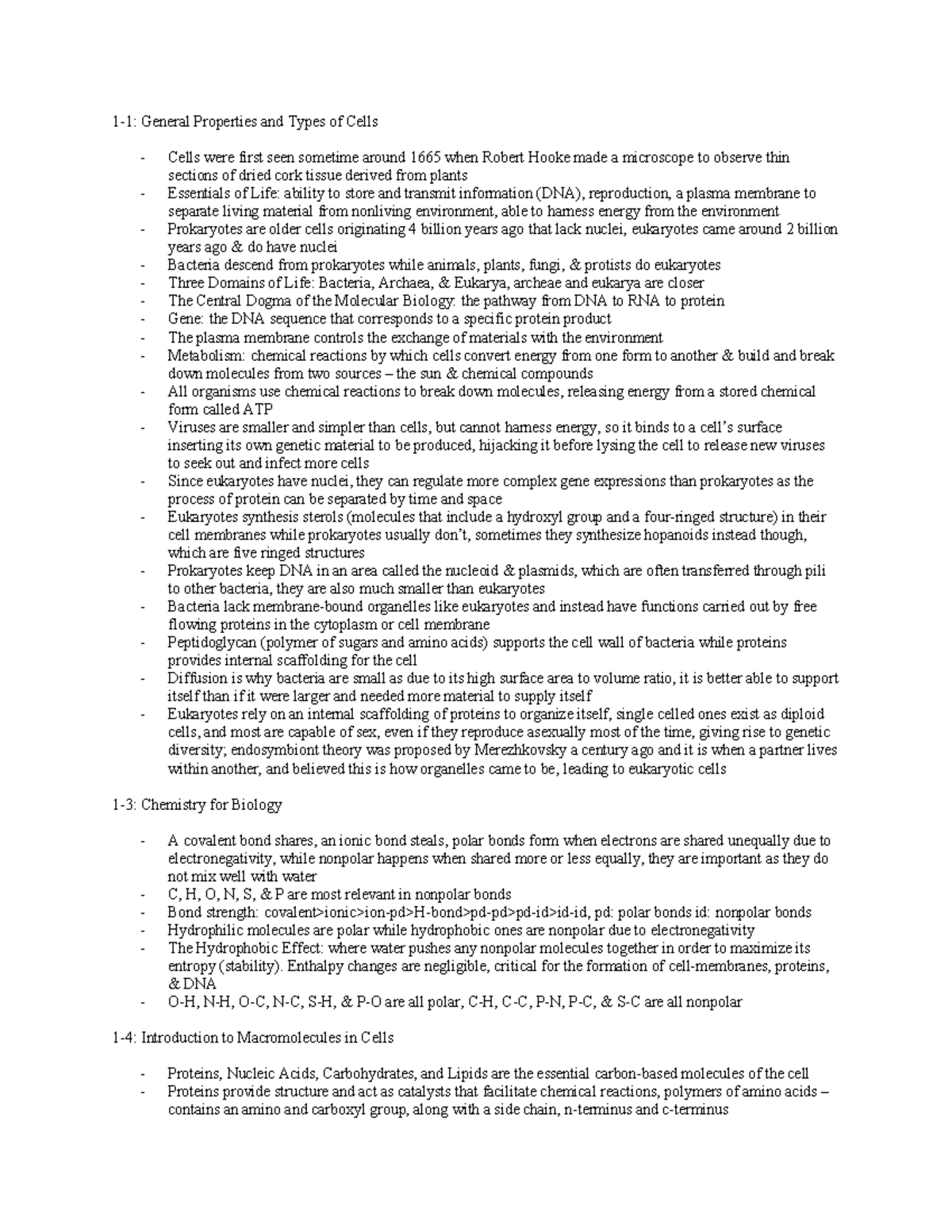 BIOL 121 Cheat Sheat - 1-1: General Properties and Types of Cells ...