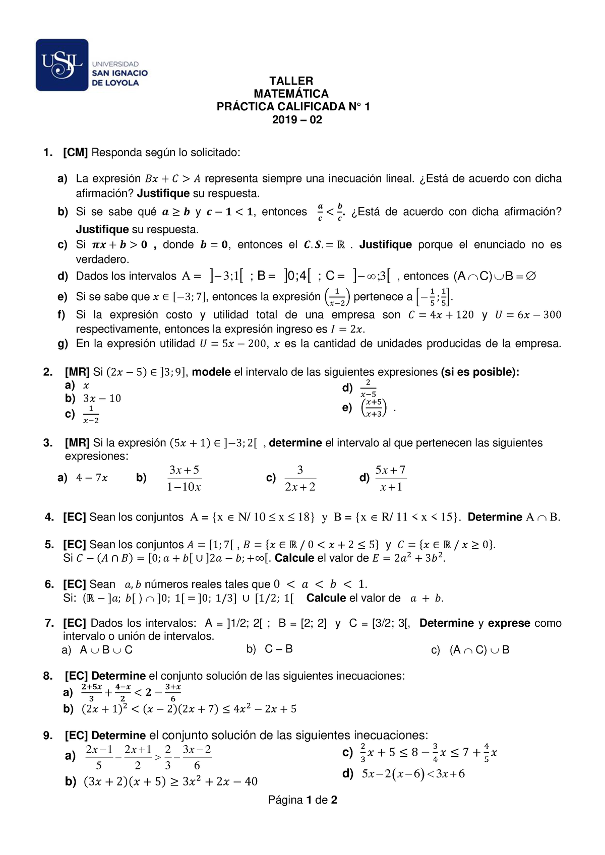 Taller- Practica 1-Matematica FC-2019-02 - Página 1 De 2 TALLER ...