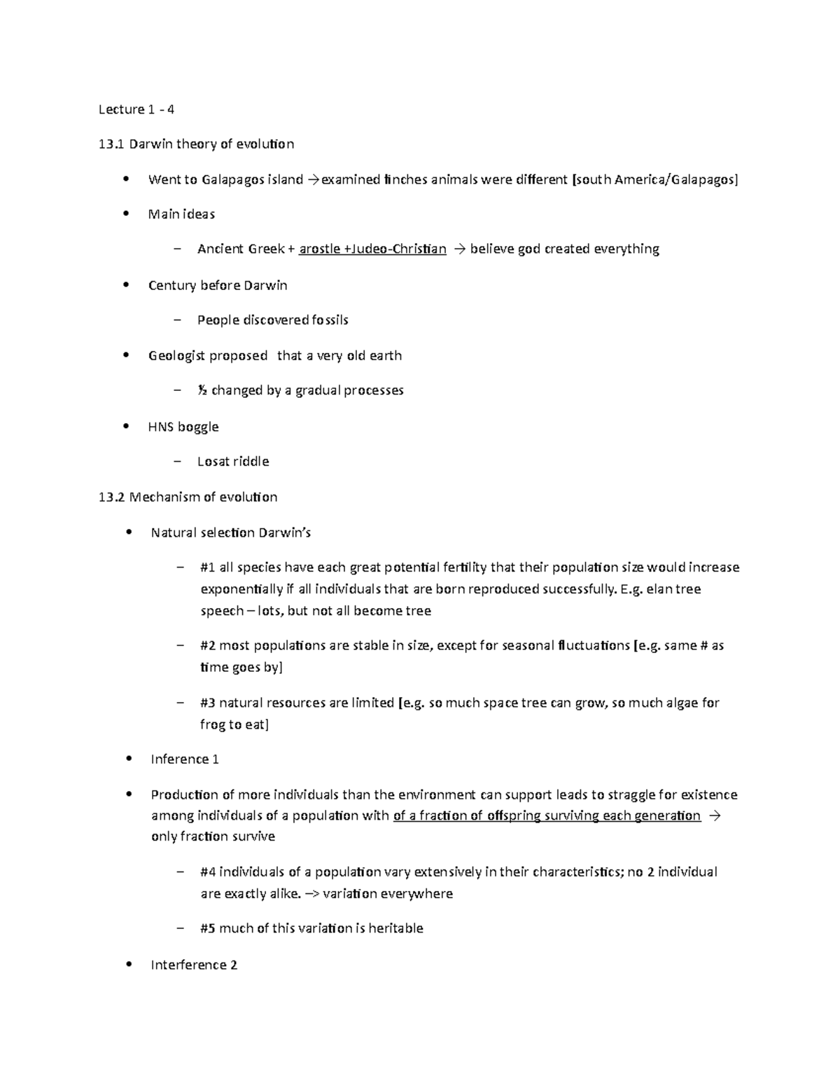 Biol 1010 Chapter 1 Lecture Notes - Lecture 1 - 4 13 Darwin Theory Of ...