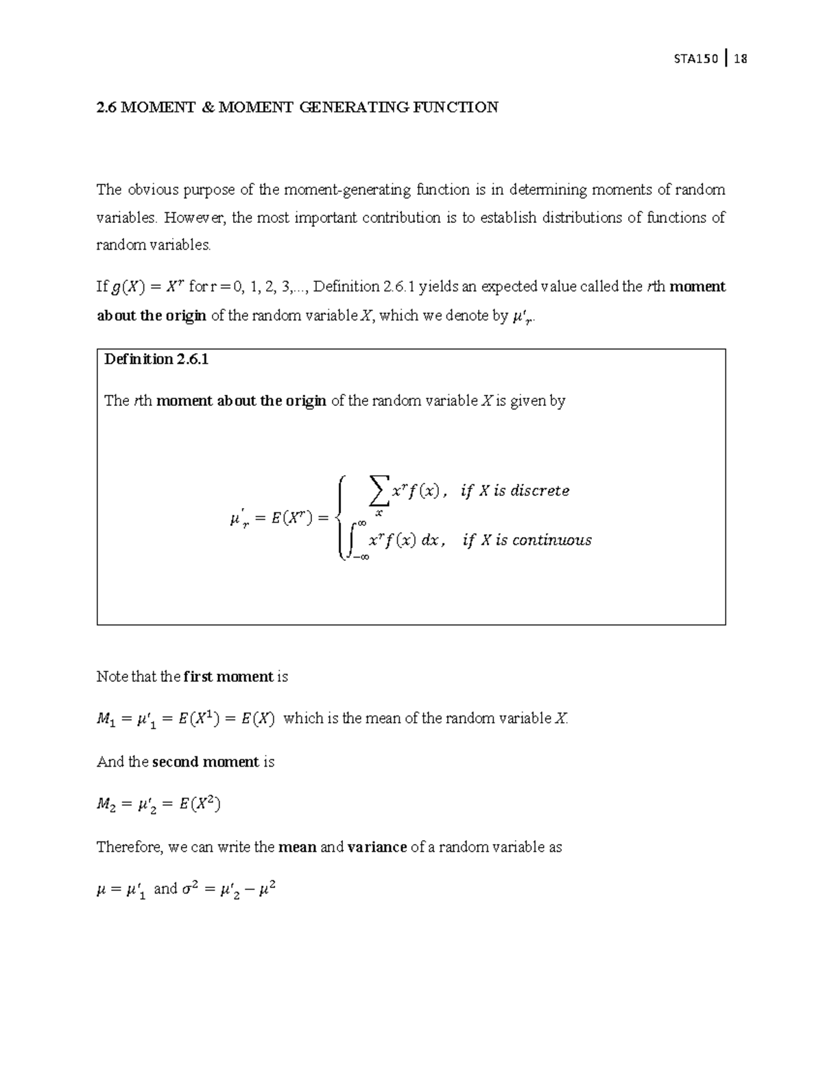 Moment Generating Function - 2 MOMENT & MOMENT GENERATING FUNCTION The ...