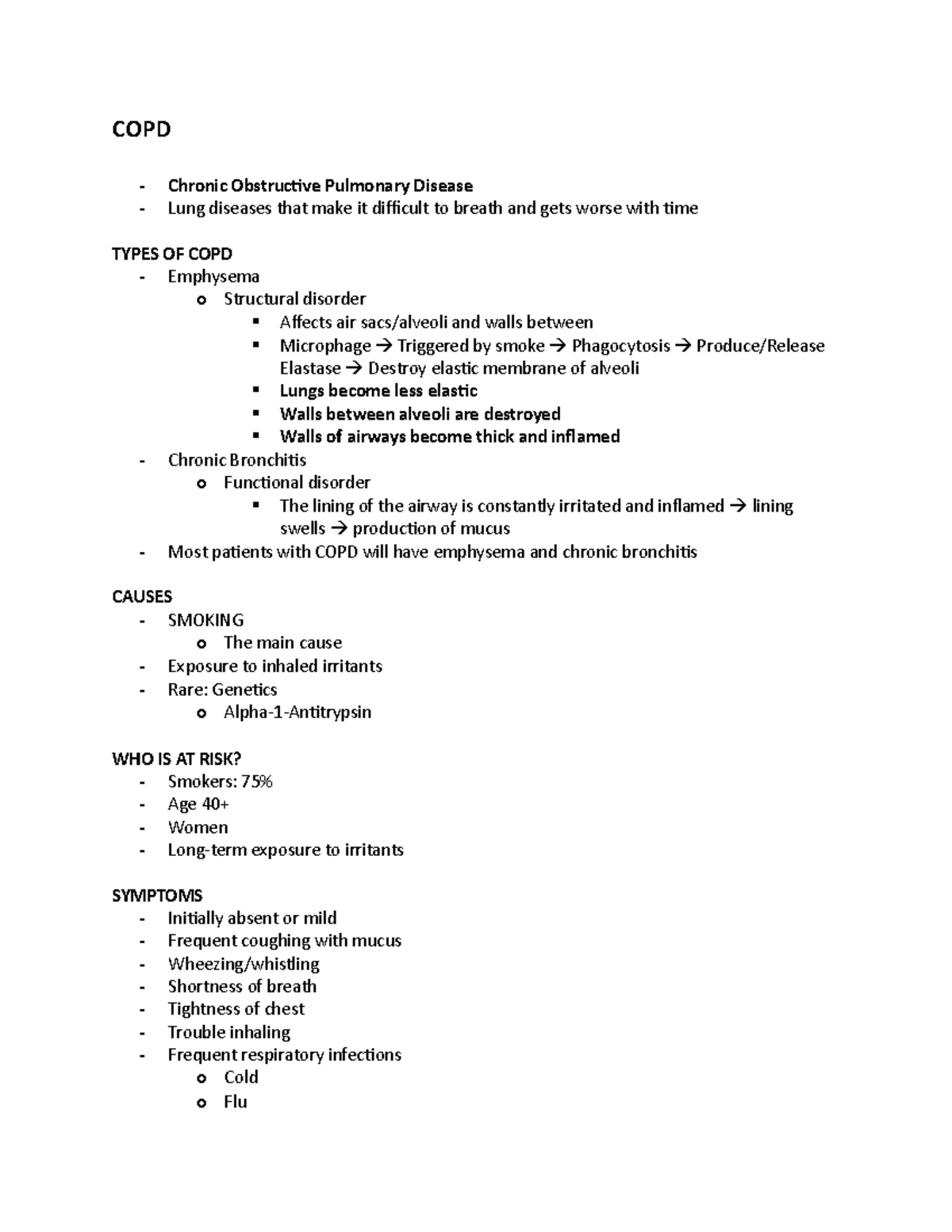 COPD Notes Summary - COPD - Chronic Obstructive Pulmonary Disease ...