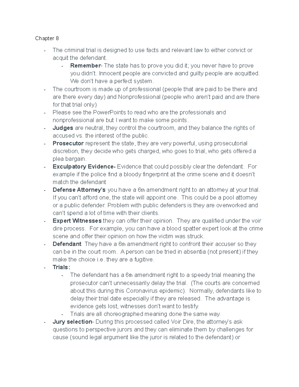 Criminal Justice Final Review - Chapter 8 The criminal trial is ...