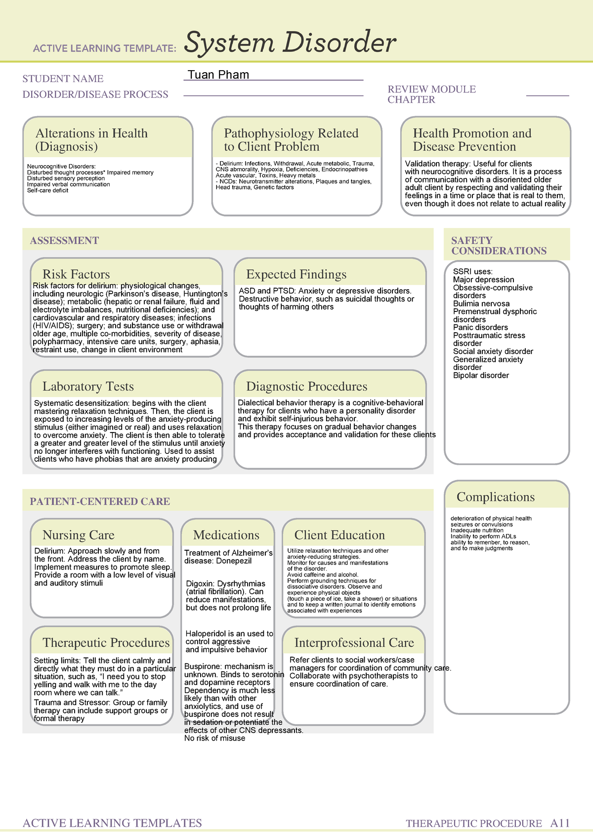 System Disorder form-2 - STUDENT NAME DISORDER/DISEASE PROCESS REVIEW ...