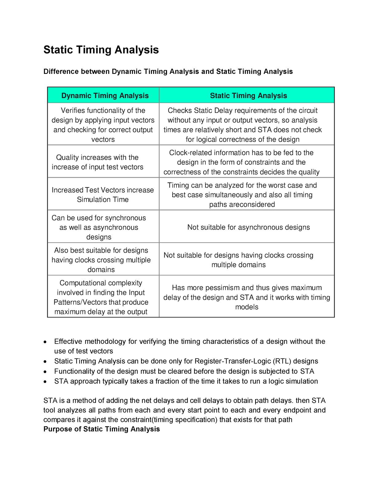 STA Notes - Static Timing Analysis Difference Between Dynamic Timing ...