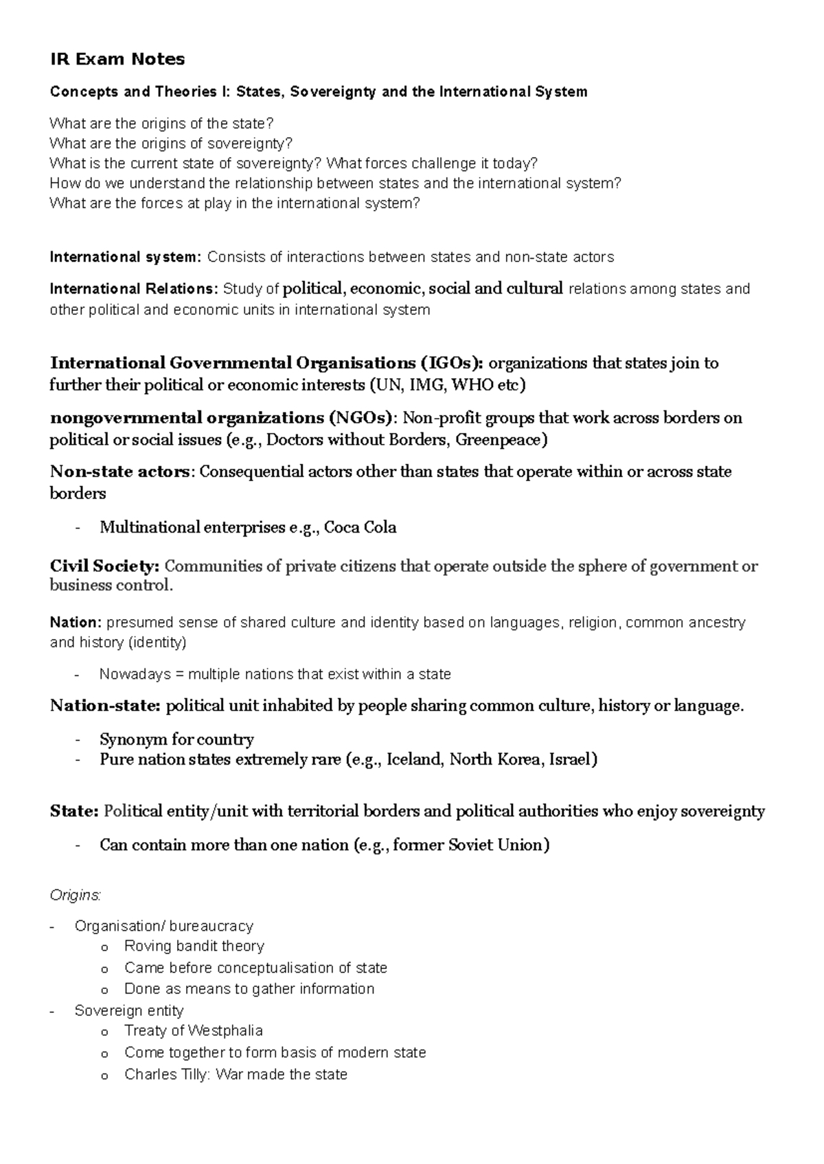 IR Exam Notes - Summary Introduction To International Relations ...