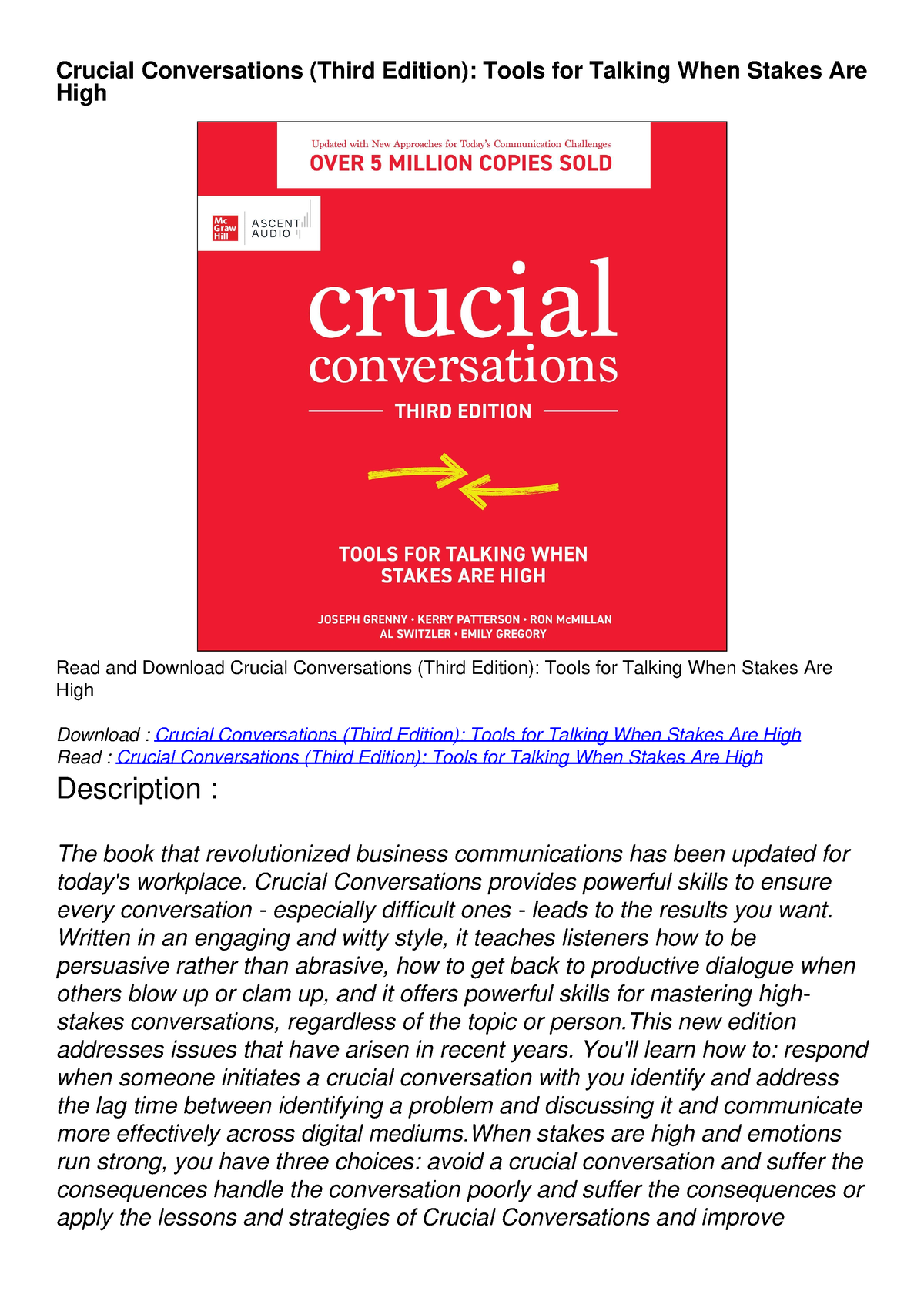 Read Ebook Pdf Crucial Conversations Third Edition Tools For Talking When Stakes Are High 1746