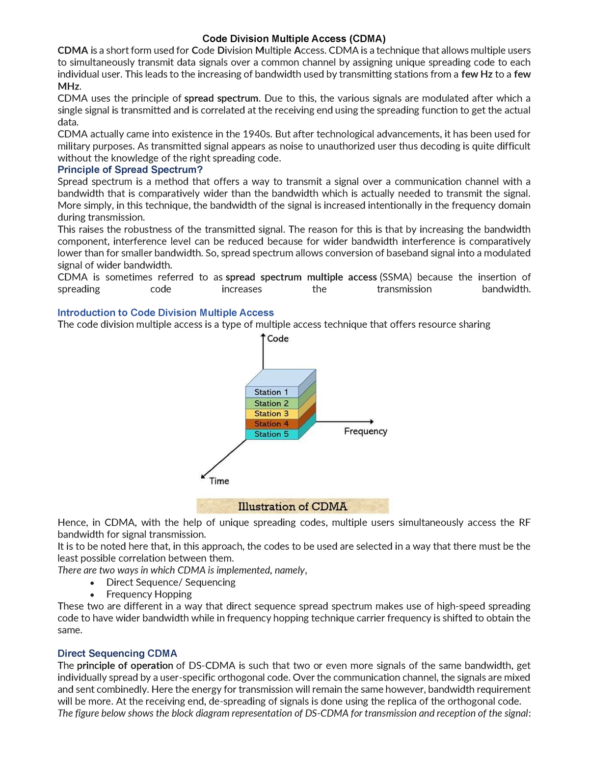 Unit1 CDMA Notes - CDMA - Code Division Multiple Access (CDMA) CDMA Is ...