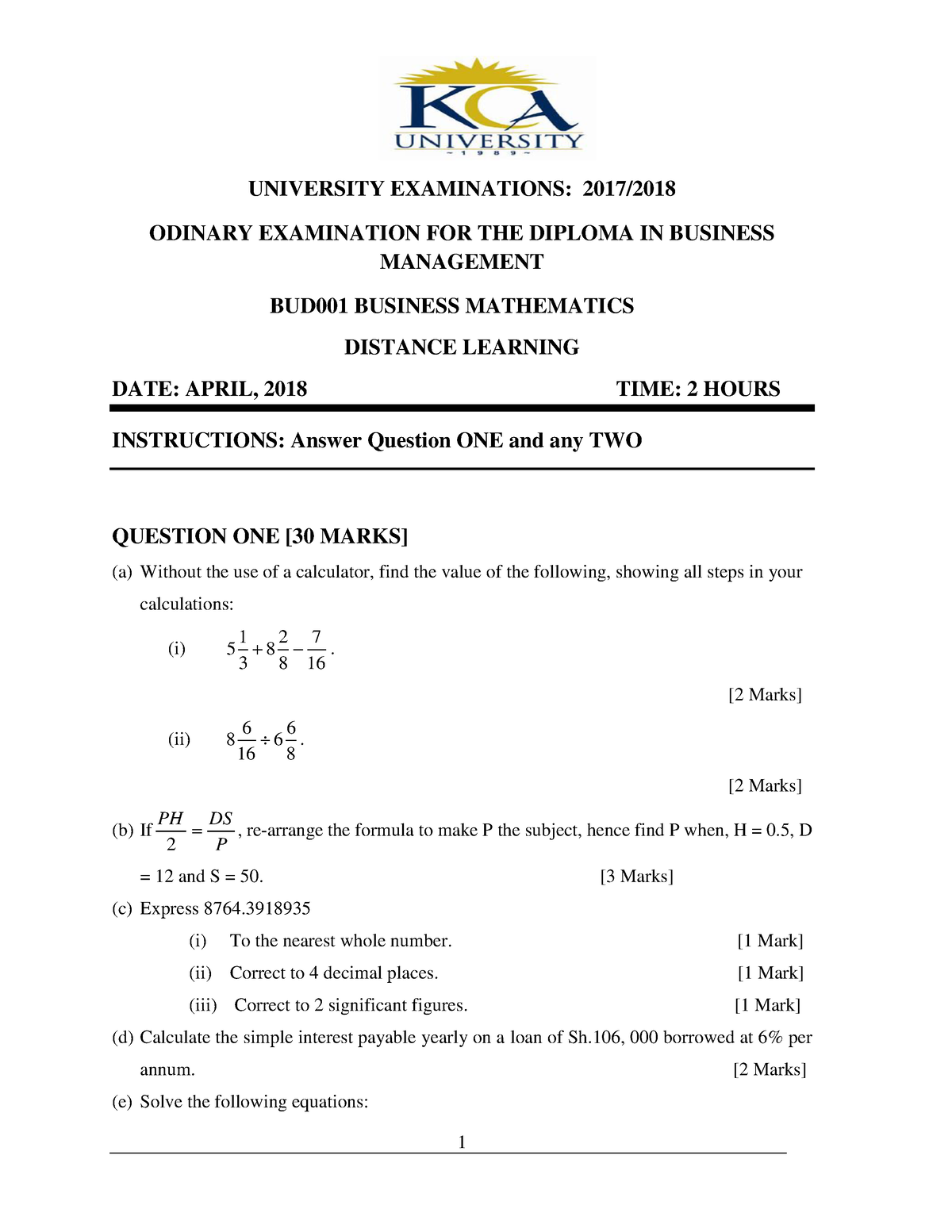 BUD001 Business Mathematics By Dr.stephen - UNIVERSITY EXAMINATIONS ...